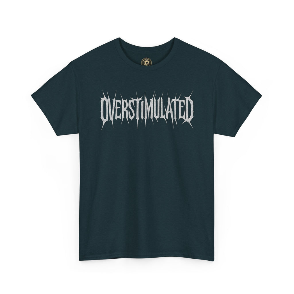 OVERSTIMULATED Metalcore Grunge Shirt – White on Black Distressed Font Tee