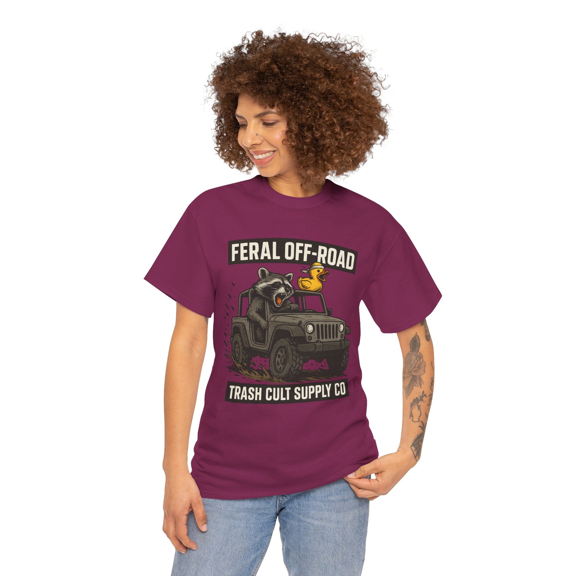 Feral Off-Road Raccoon Jeep Shirt – Mud Slinging Chaos | Trash Cult Supply Co | Gildan 5000 Tee