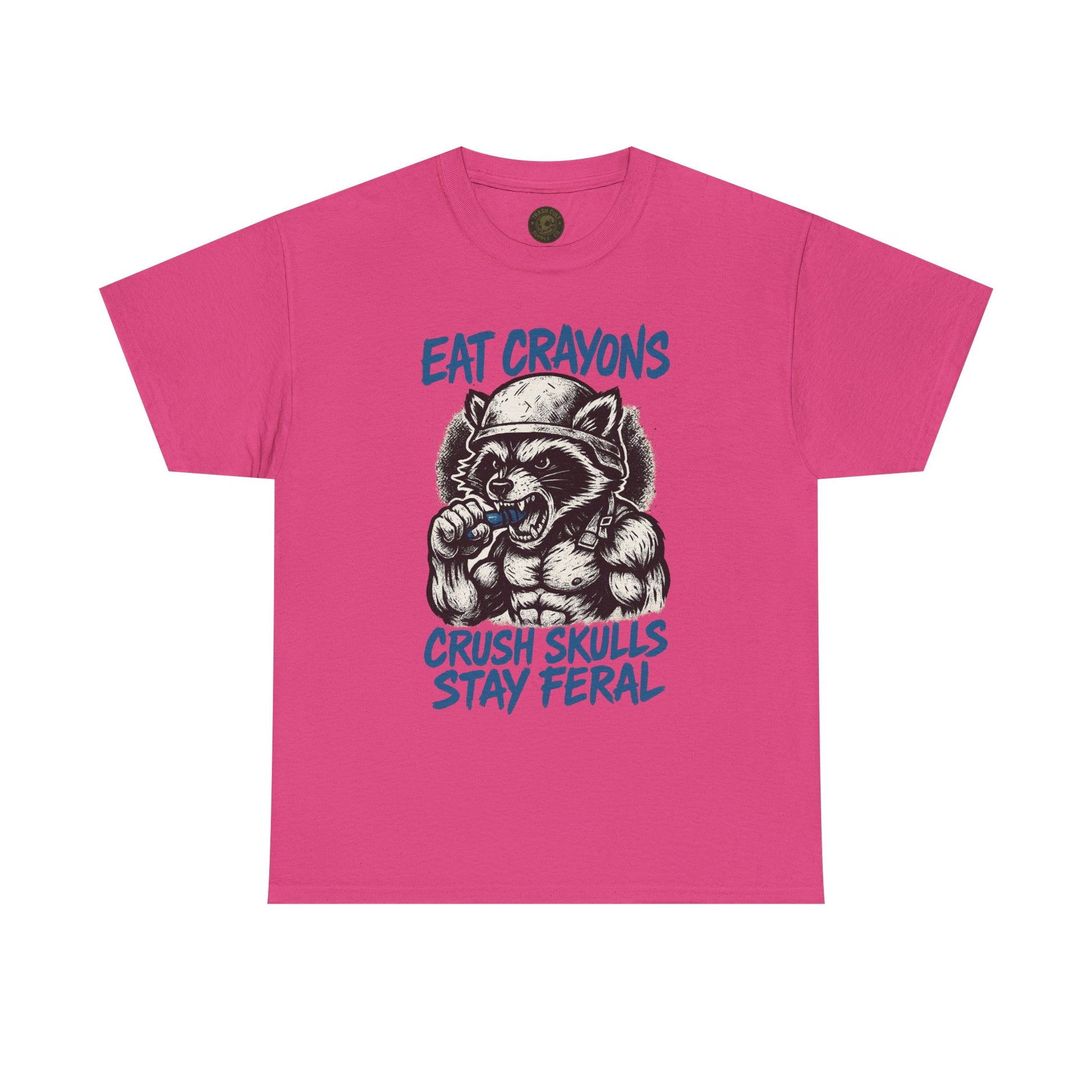 Eat Crayons Crush Skulls Stay Feral Military Raccoon Shirt – Gildan 5000