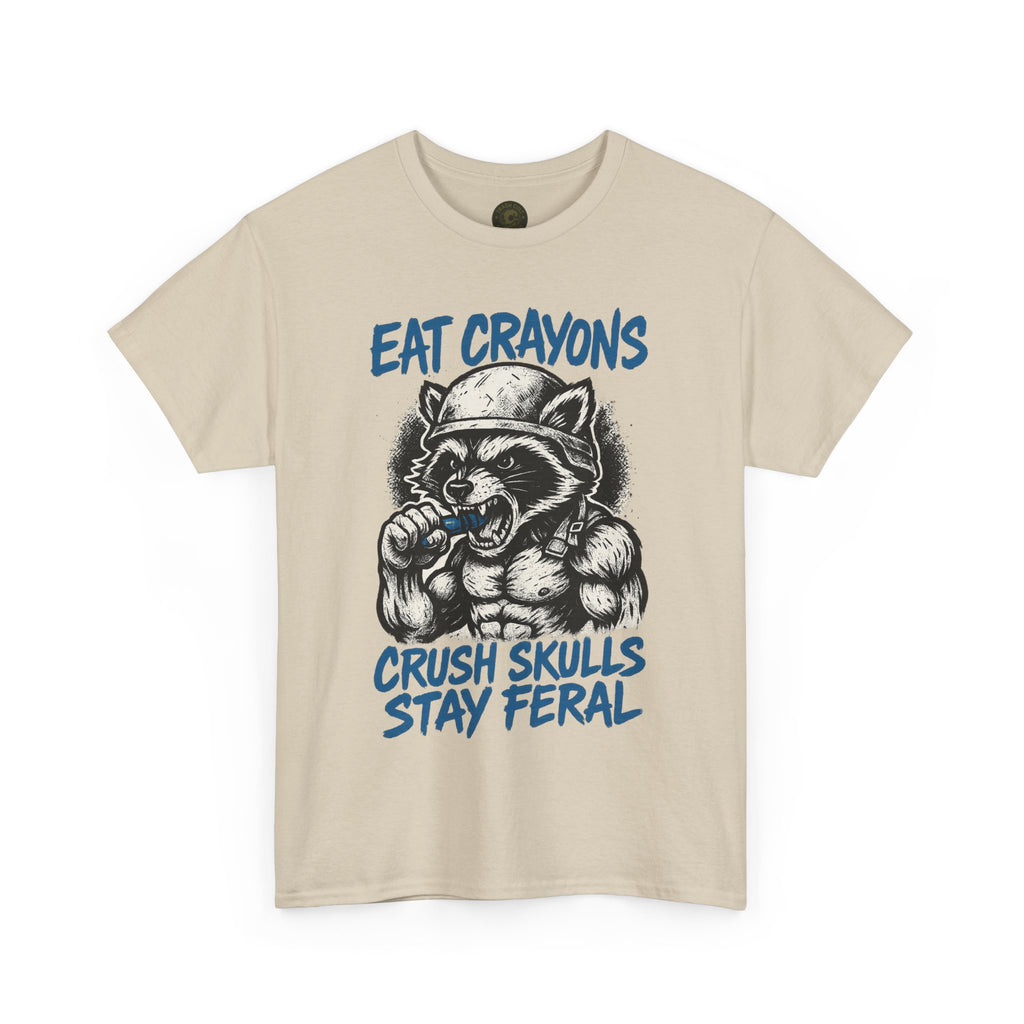 Eat Crayons Crush Skulls Stay Feral Military Raccoon Shirt – Gildan 5000