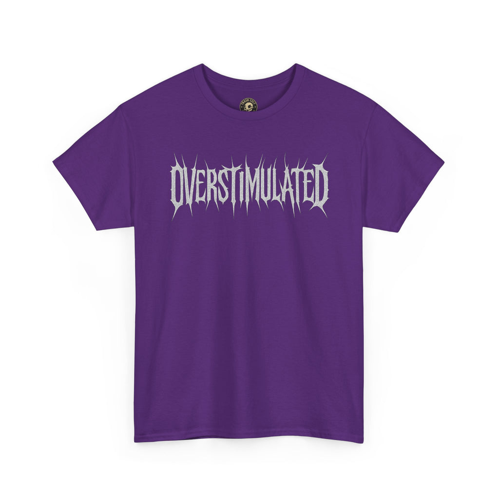 OVERSTIMULATED Metalcore Grunge Shirt – White on Black Distressed Font Tee