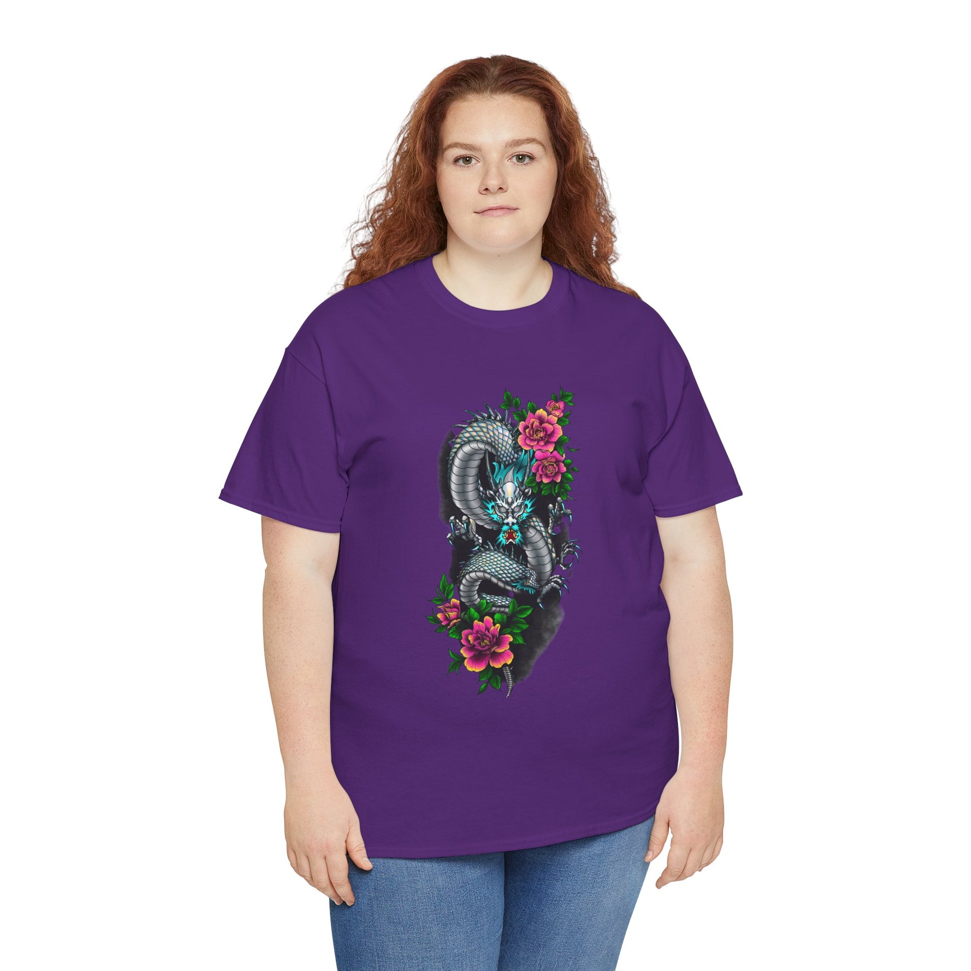 Mythic Dragon & Peonies Tattoo T-Shirt – Lara Davenport x Trash Cult Supply Co. Collab (Gildan 5000)