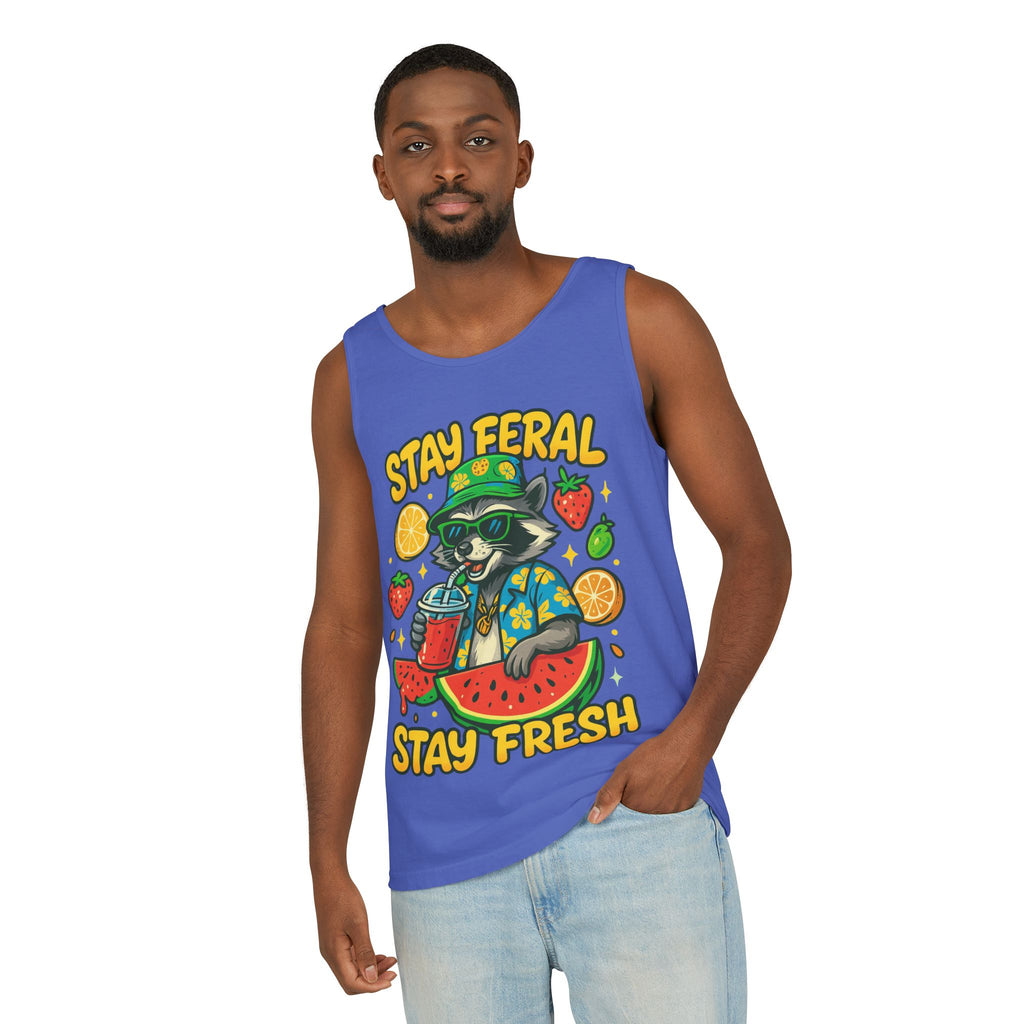 Stay Feral Stay Fresh Tank Top, Summer Apparel, Unisex Graphic Tee, Beachwear, Fun Gift for Animal Lovers
