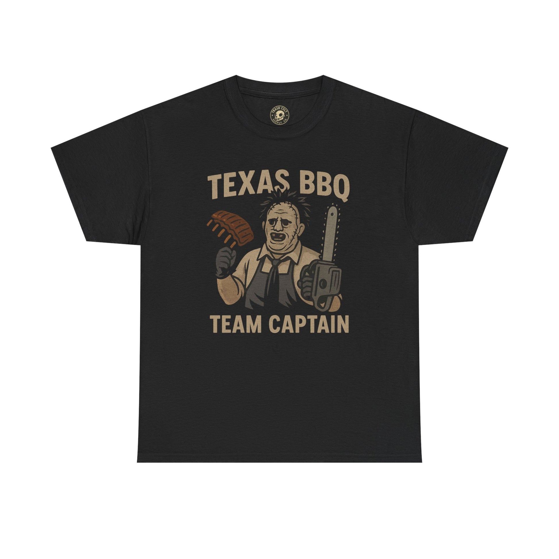 Texas BBQ Team Captain Shirt – Leatherface Parody Graphic Tee – Funny Horror BBQ T-Shirt – Gildan 5000