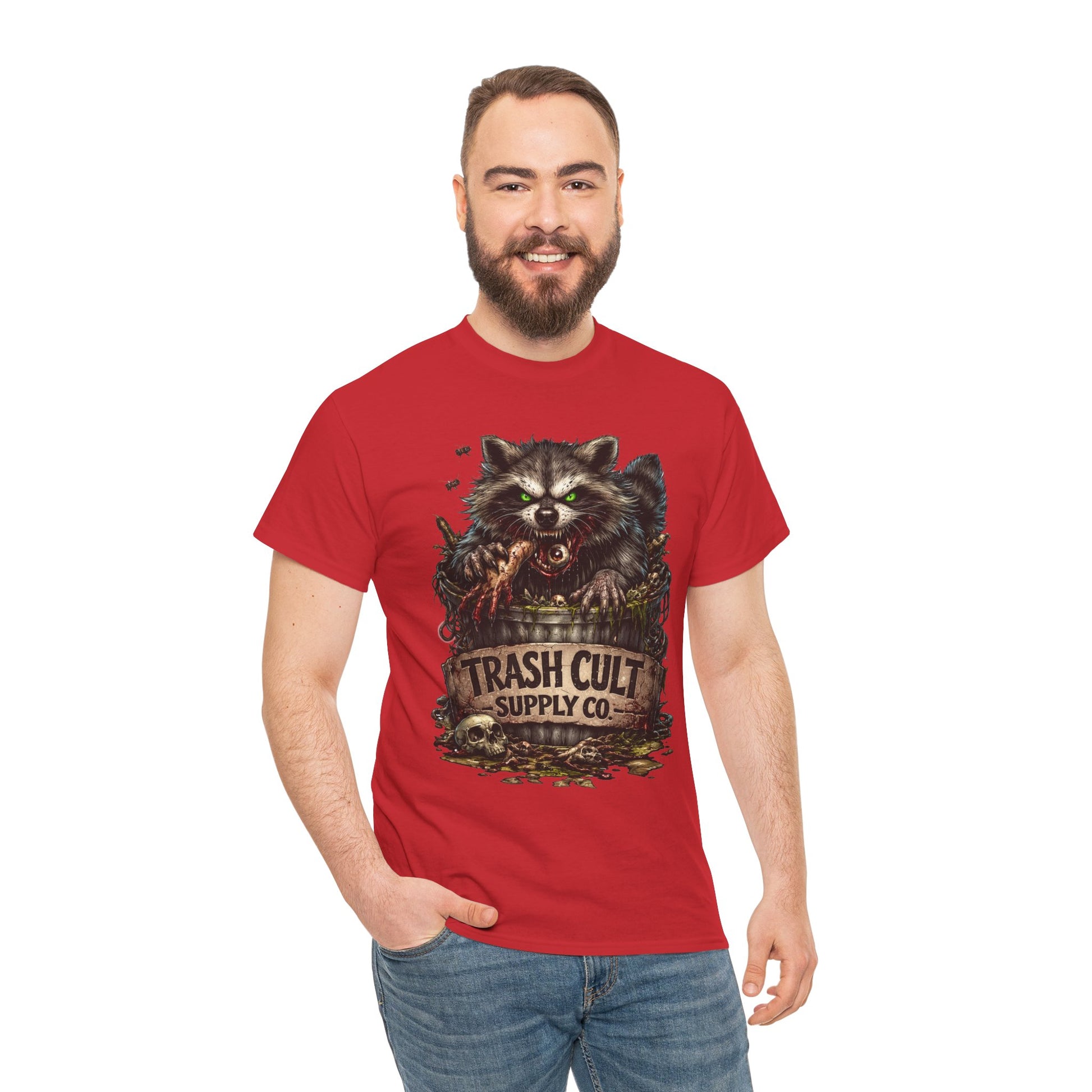 Raccoon 'Trash Cult Supply Co.' Graphic Tee — Vintage Grunge Animal Streetwear
