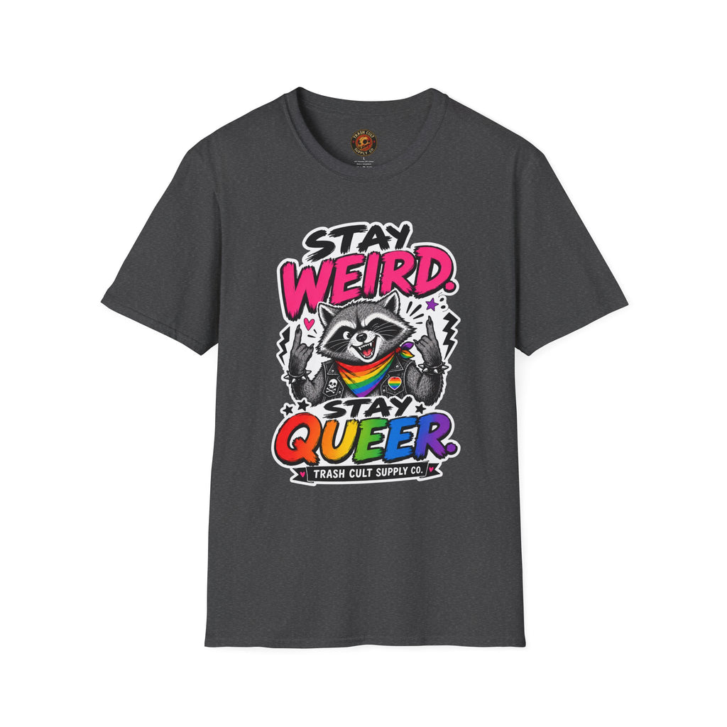 T-Shirt — "Stay Weird" Pride Raccoon Tee (Stay Queer)