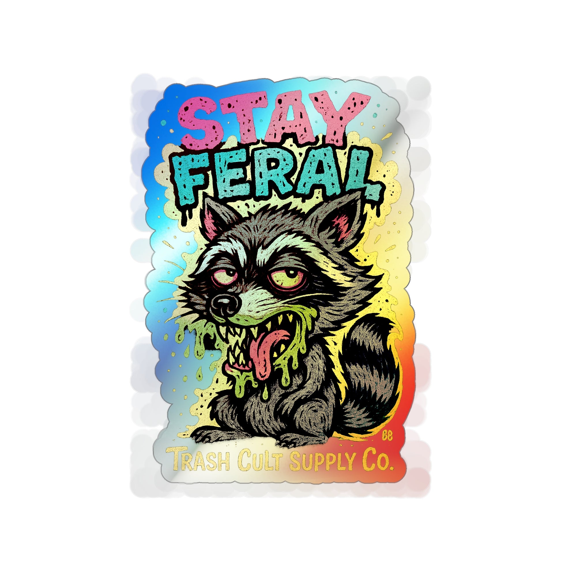 Holographic Die-Cut Stickers - Stay Feral, Fun Decor, Skateboard Accessories, Cool Vibe, Gift for Animal Lovers, Distinctive Art