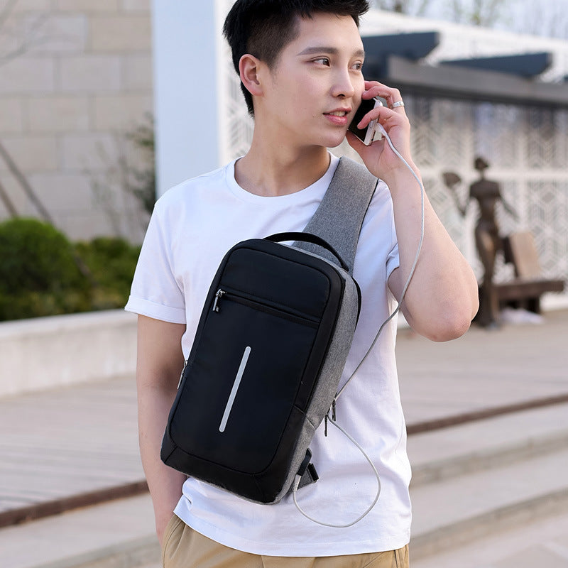 Men’s USB Sling Chest Bag – Anti-Theft Crossbody Backpack with USB Charging Port – Casual Travel Shoulder Bag