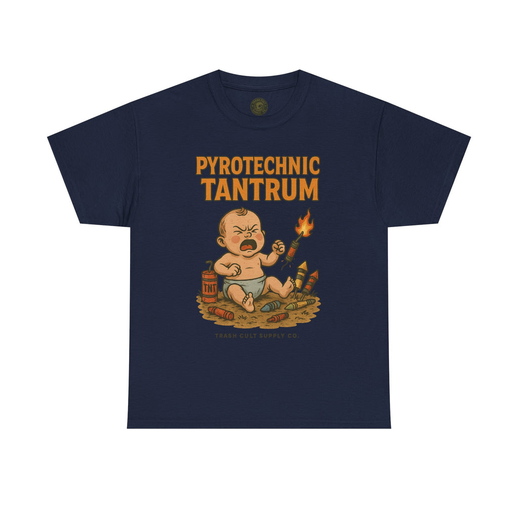 Pyrotechnic Tantrum T-Shirt – Explosive Baby Humor Graphic | Trash Cult Supply Co. | Gildan 5000 Tee