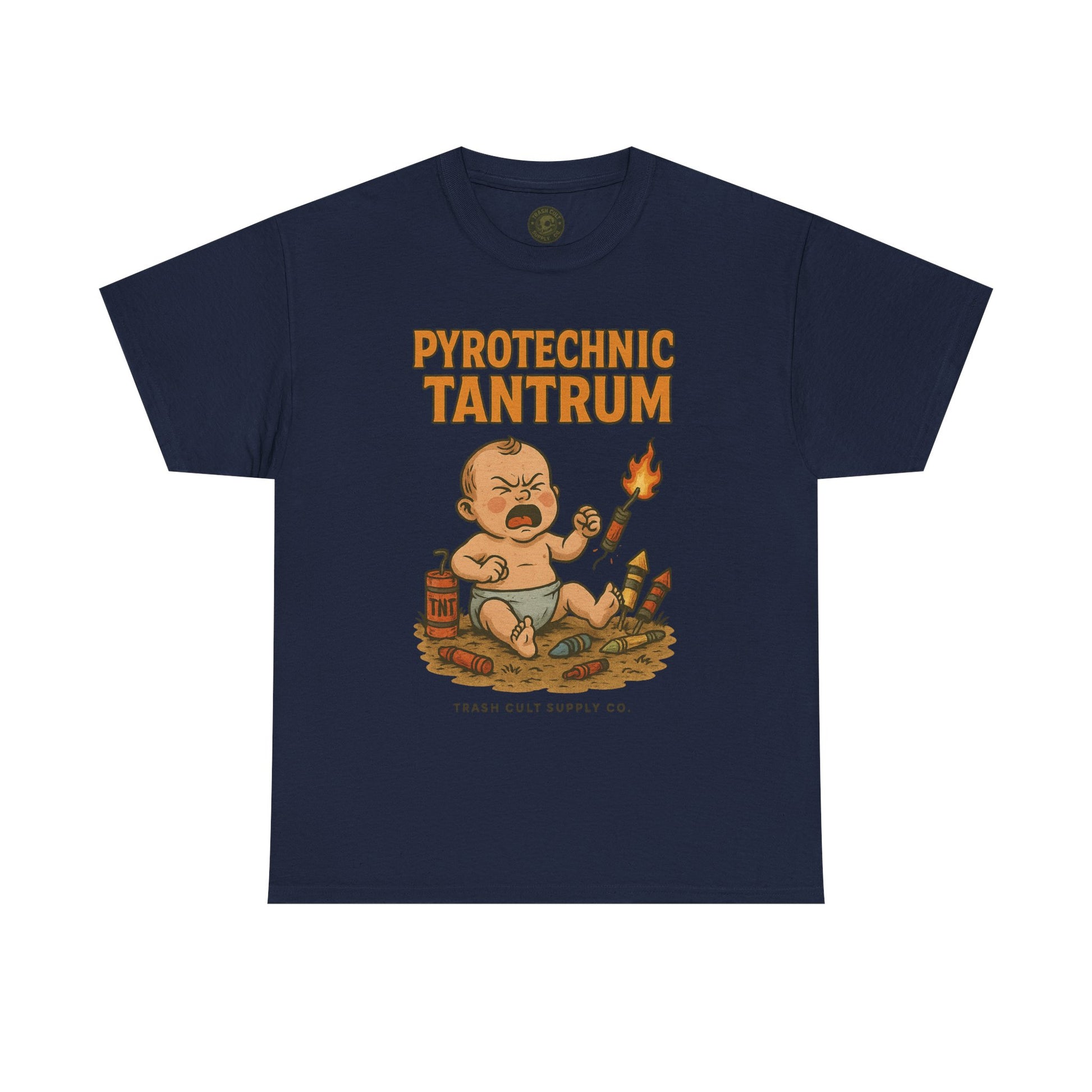 Pyrotechnic Tantrum T-Shirt – Explosive Baby Humor Graphic | Trash Cult Supply Co. | Gildan 5000 Tee