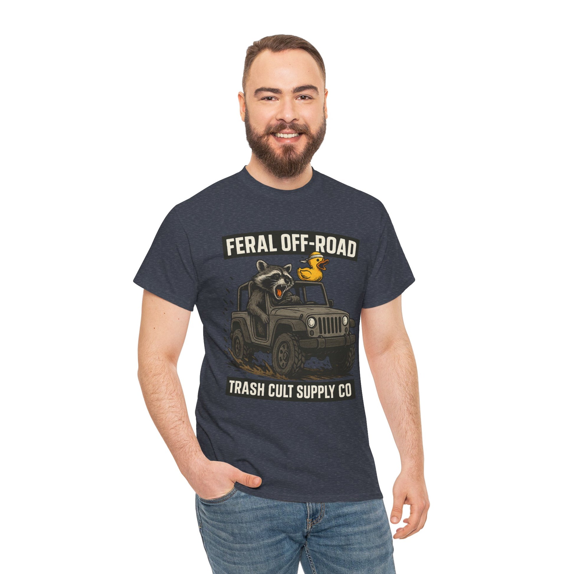 Feral Off-Road Raccoon Jeep Shirt – Mud Slinging Chaos | Trash Cult Supply Co | Gildan 5000 Tee