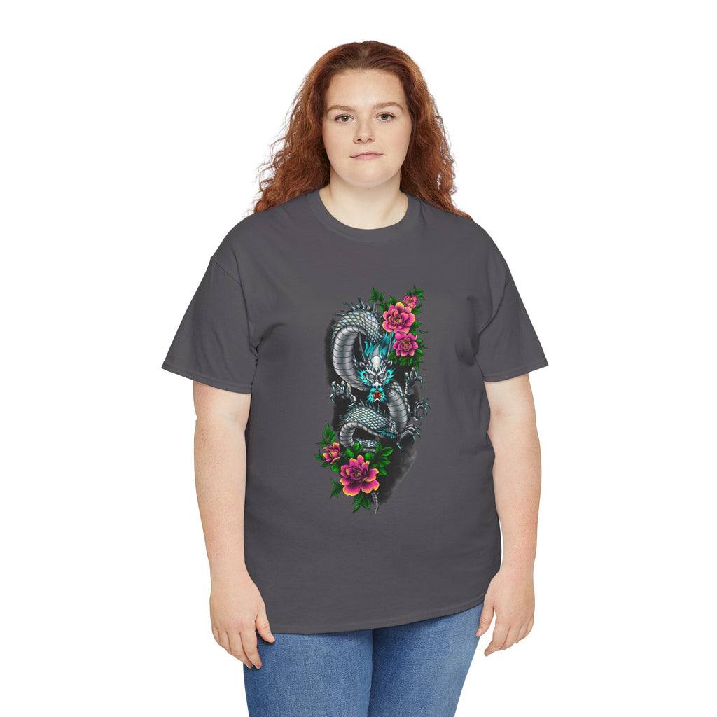 Mythic Dragon & Peonies Tattoo T-Shirt – Lara Davenport x Trash Cult Supply Co. Collab (Gildan 5000)