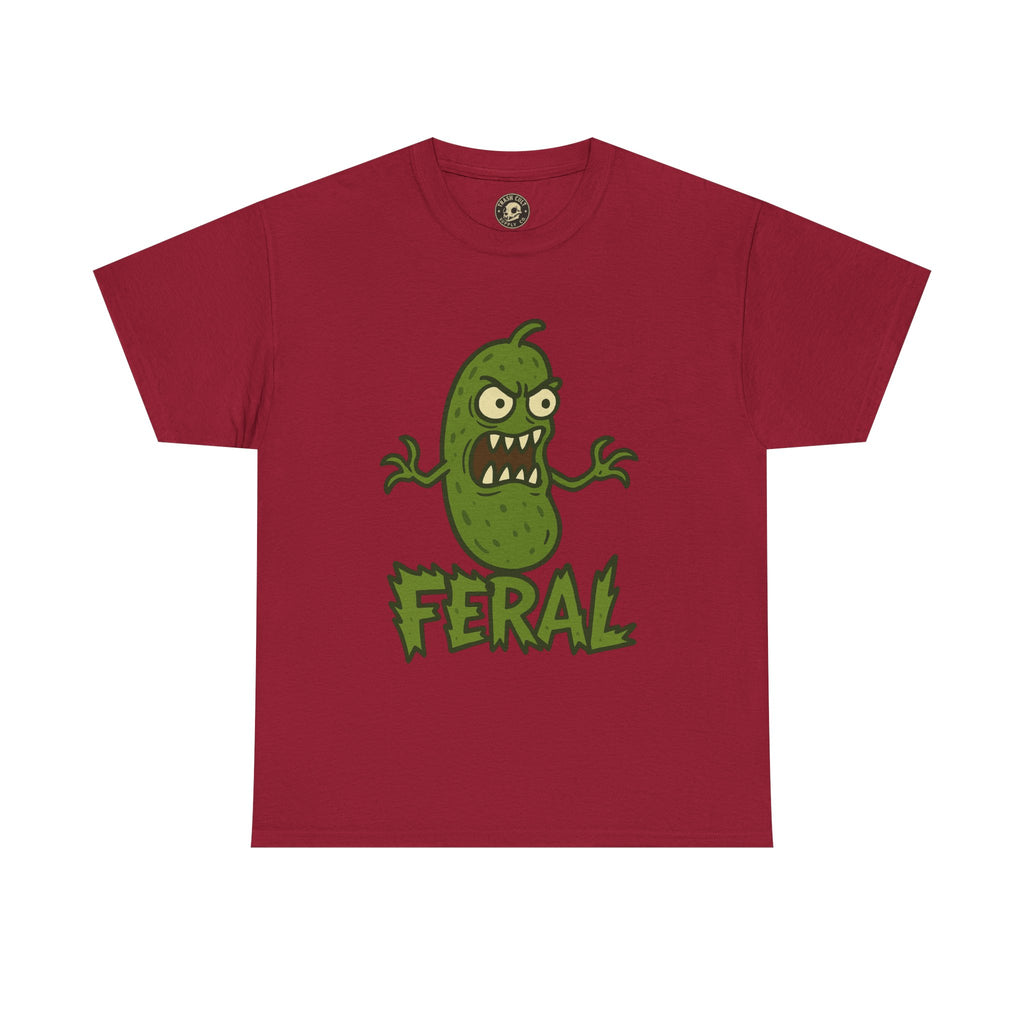 Feral Pickle Cartoon Tee – Trashcore Angry Pickle Shirt – Gildan 5000 Unisex Heavy Cotton