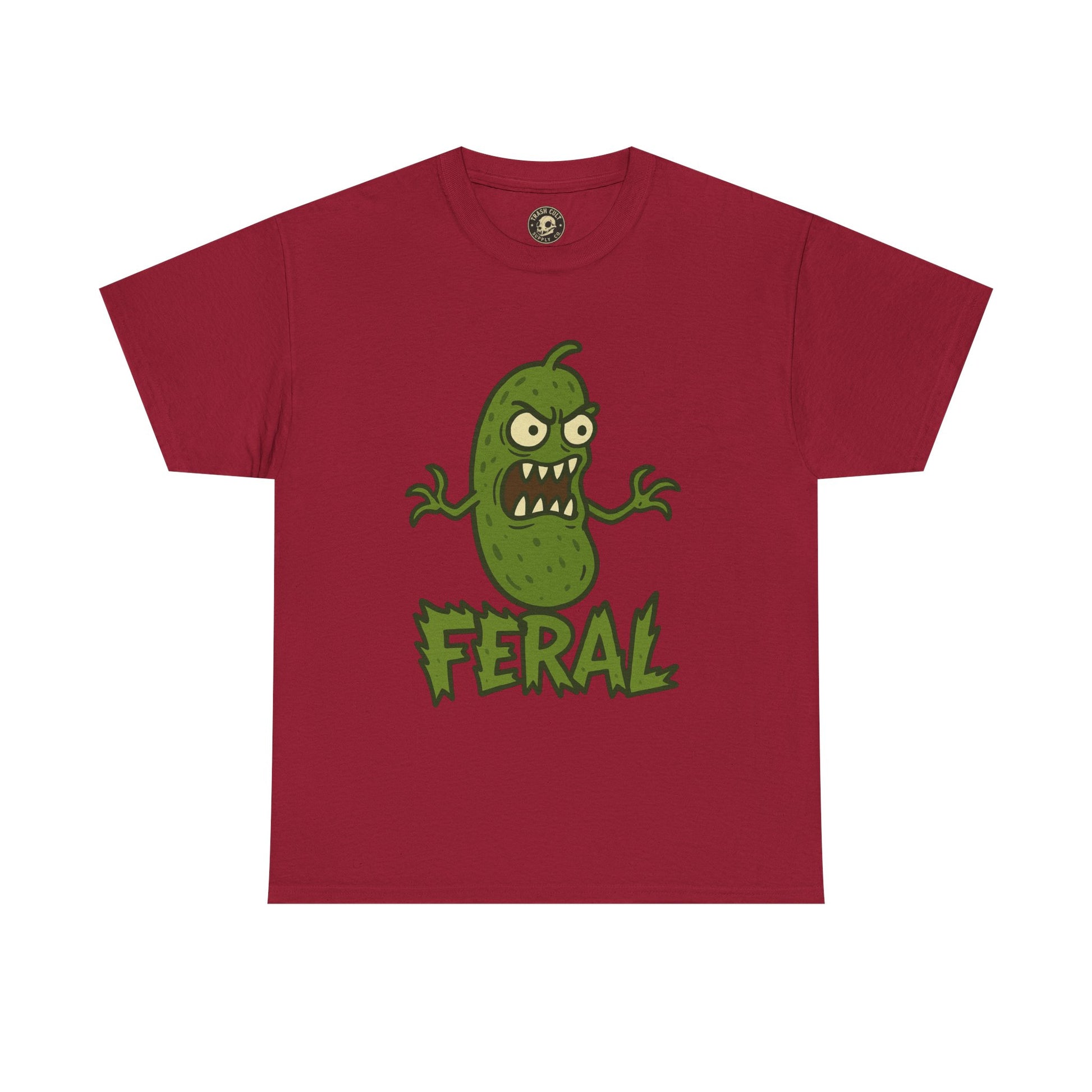 Feral Pickle Cartoon Tee – Trashcore Angry Pickle Shirt – Gildan 5000 Unisex Heavy Cotton