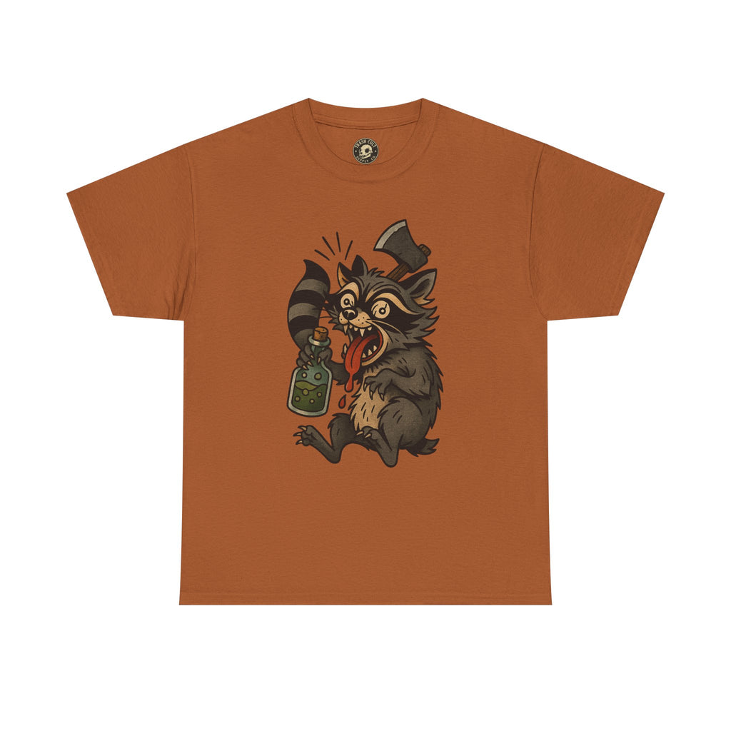 Unhinged Raccoon Shirt – Chaos Gremlin with Axe & Potion | Tattoo Style Tee