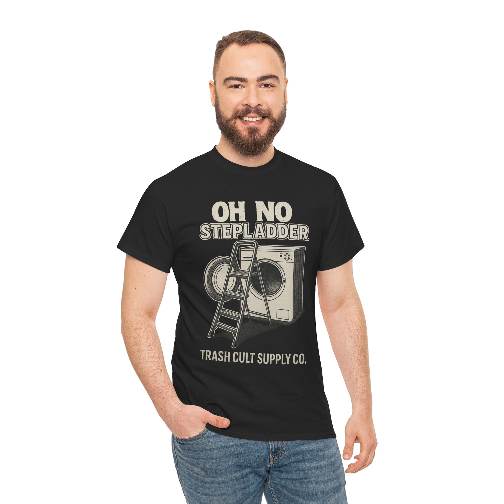 Funny Vintage Unisex Heavy Cotton Tee - OH NO STEP LADDER, Humorous Gift, Casual Wear, Funny Shirt, Novelty T-Shirt