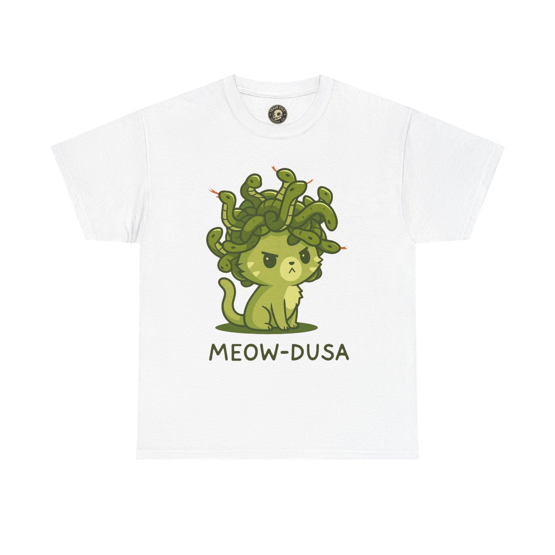 Meow-dusa Funny Cat Medusa T-Shirt – Gildan 5000 Heavy Cotton Tee