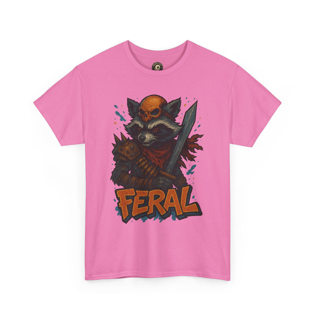 FERAL Raccoon Warlord Shirt – Graffiti Street Art Animal Tee | Bold Post-Apocalyptic Design on Gildan 5000