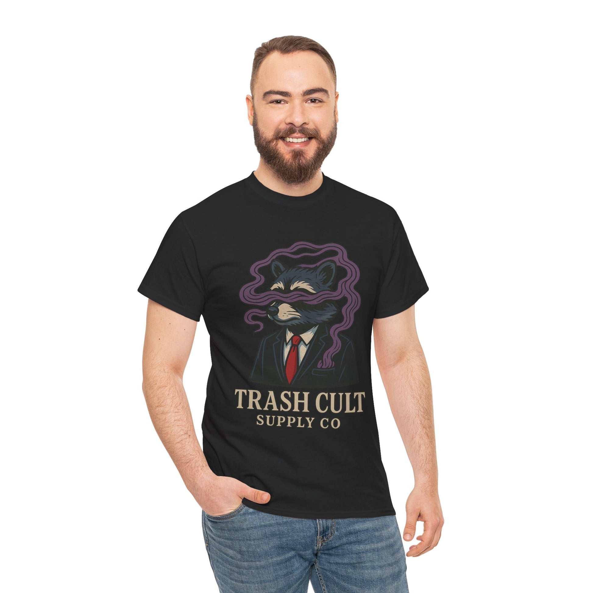 Suited Raccoon Smoke Design – Trash Cult Supply Co | Bold Graffiti Tattoo Tee
