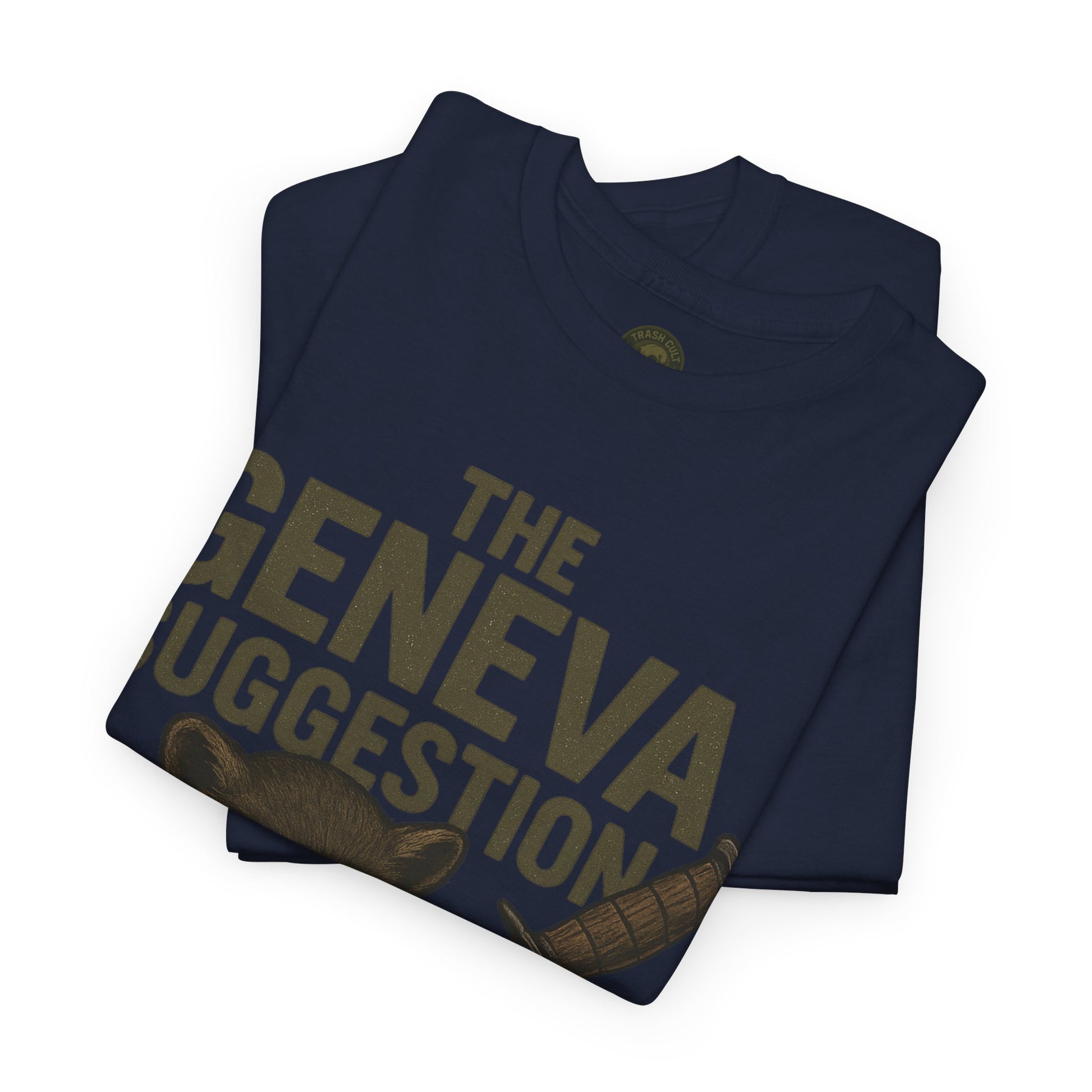 The Geneva Suggestion T-Shirt – Tactical Raccoon Dark Humor Tee | Trash Cult Supply Co. | Gildan 5000