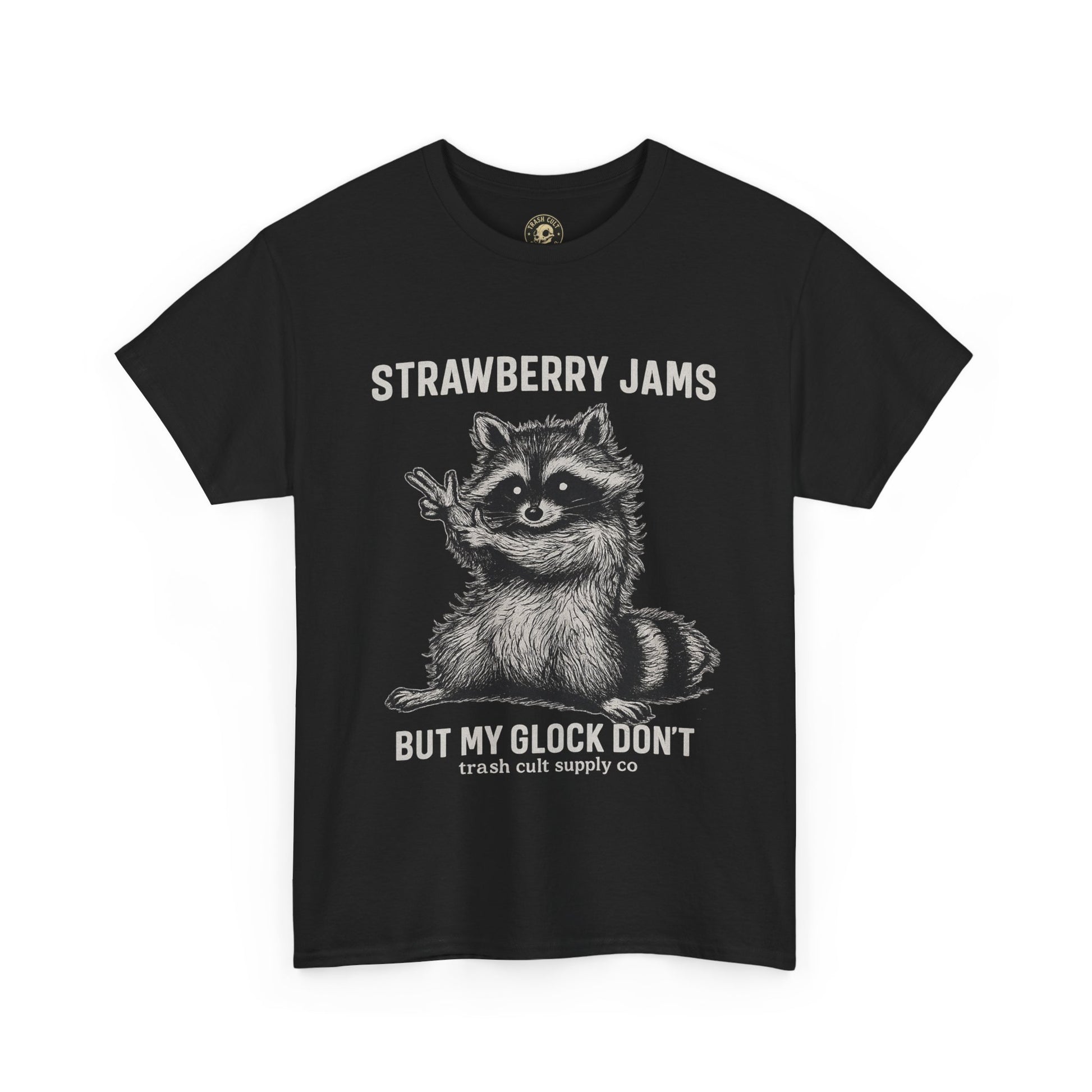Strawberry Jams But My Glock Don’t Raccoon Shirt – Trash Cult Supply Co. Gildan 5000 Tee