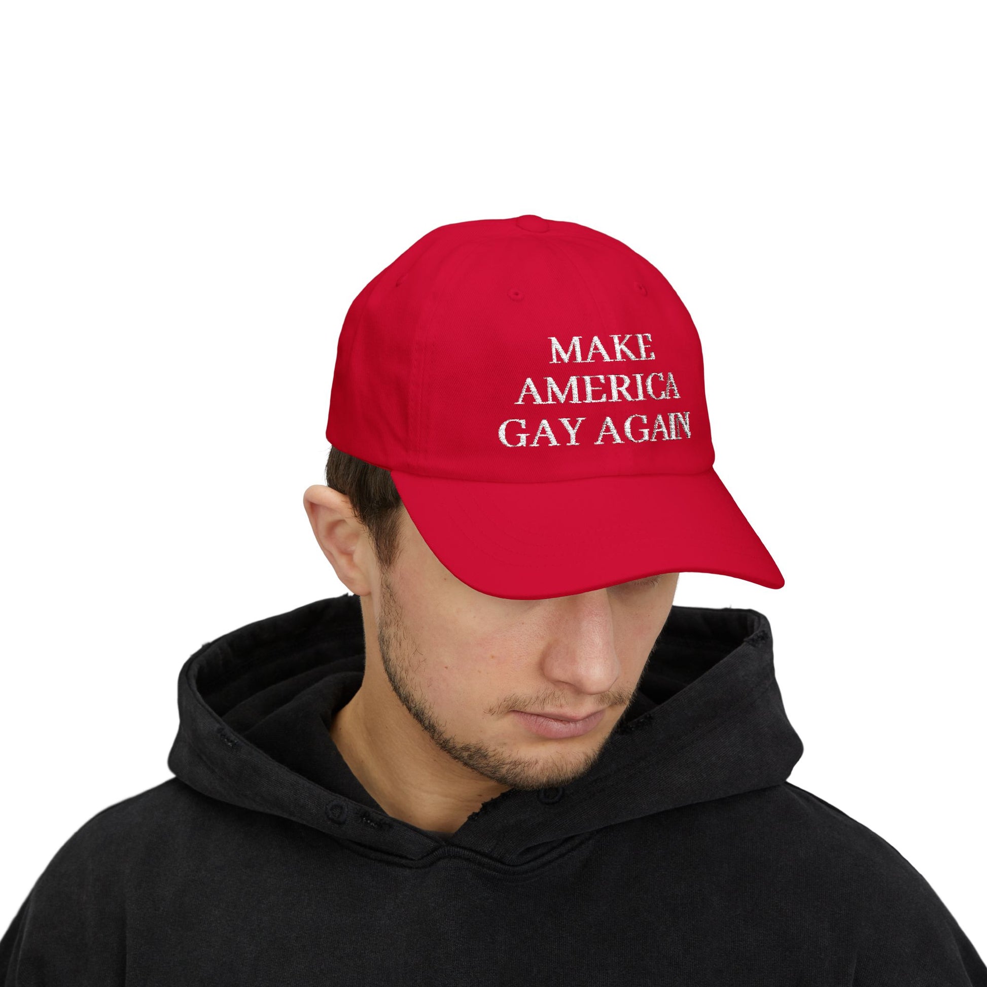Make America Gay Again Dad Hat – Bold LGBTQ+ Statement Cap in Red