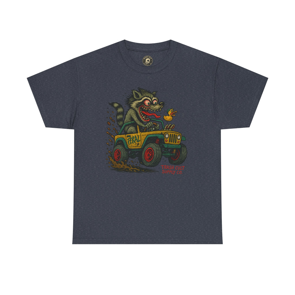 Feral Jeep Raccoon Shirt – Ed Roth Style Off-Road Chaos | Trash Cult Supply Co | Gildan 5000 Tee