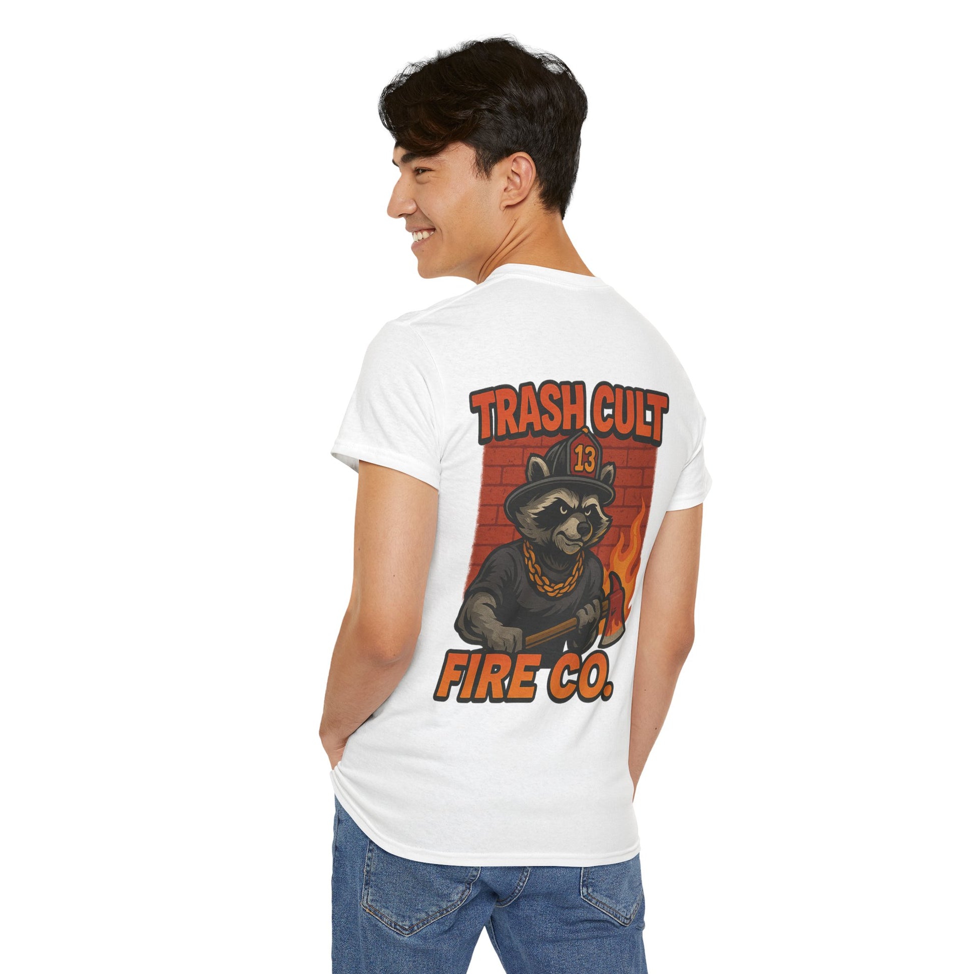Trash Cult Fire Co. Unisex Tee - Quirky Raccoon Design, Fun Gift, Casual Wear, Firefighter Humor, Unique Apparel