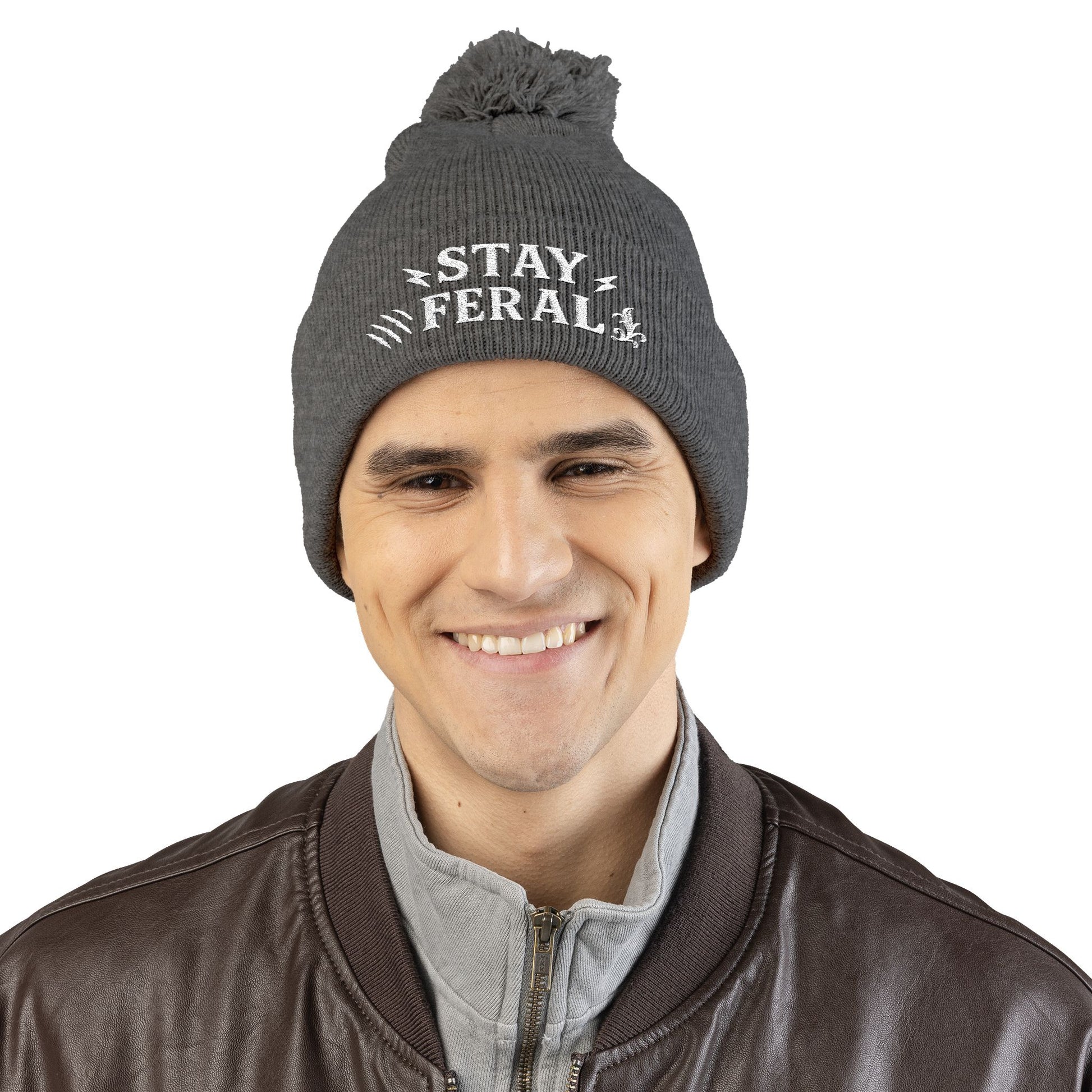 Stay Feral Pom-Pom Knit Cap, Cozy Winter Beanie, Embroidered Hats for Adventurers, Gift for Outdoorsy Friends, Stylish Cold Weather [...]