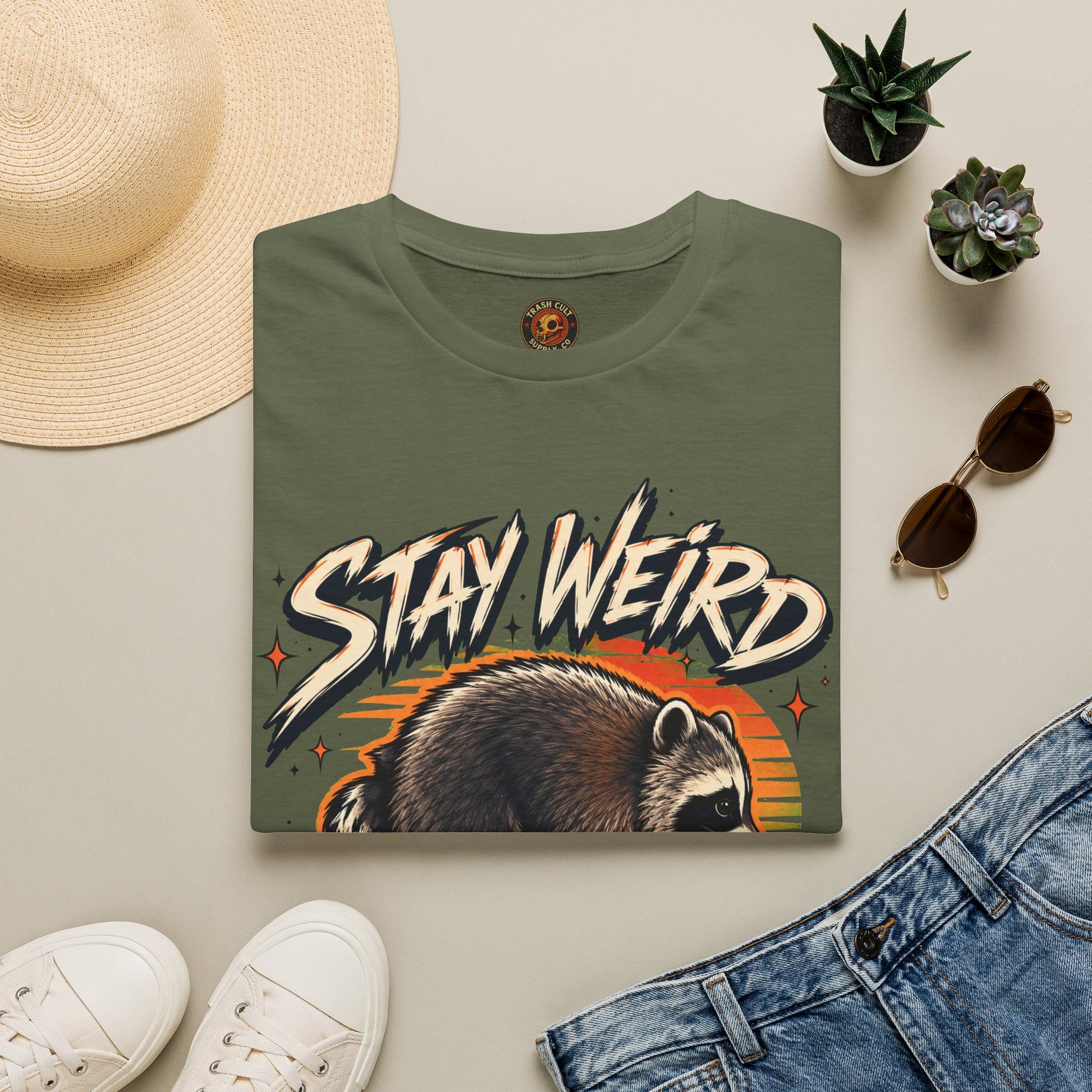 Stay Weird Raccoon Jimothy T-Shirt — Vintage Graphic Tee