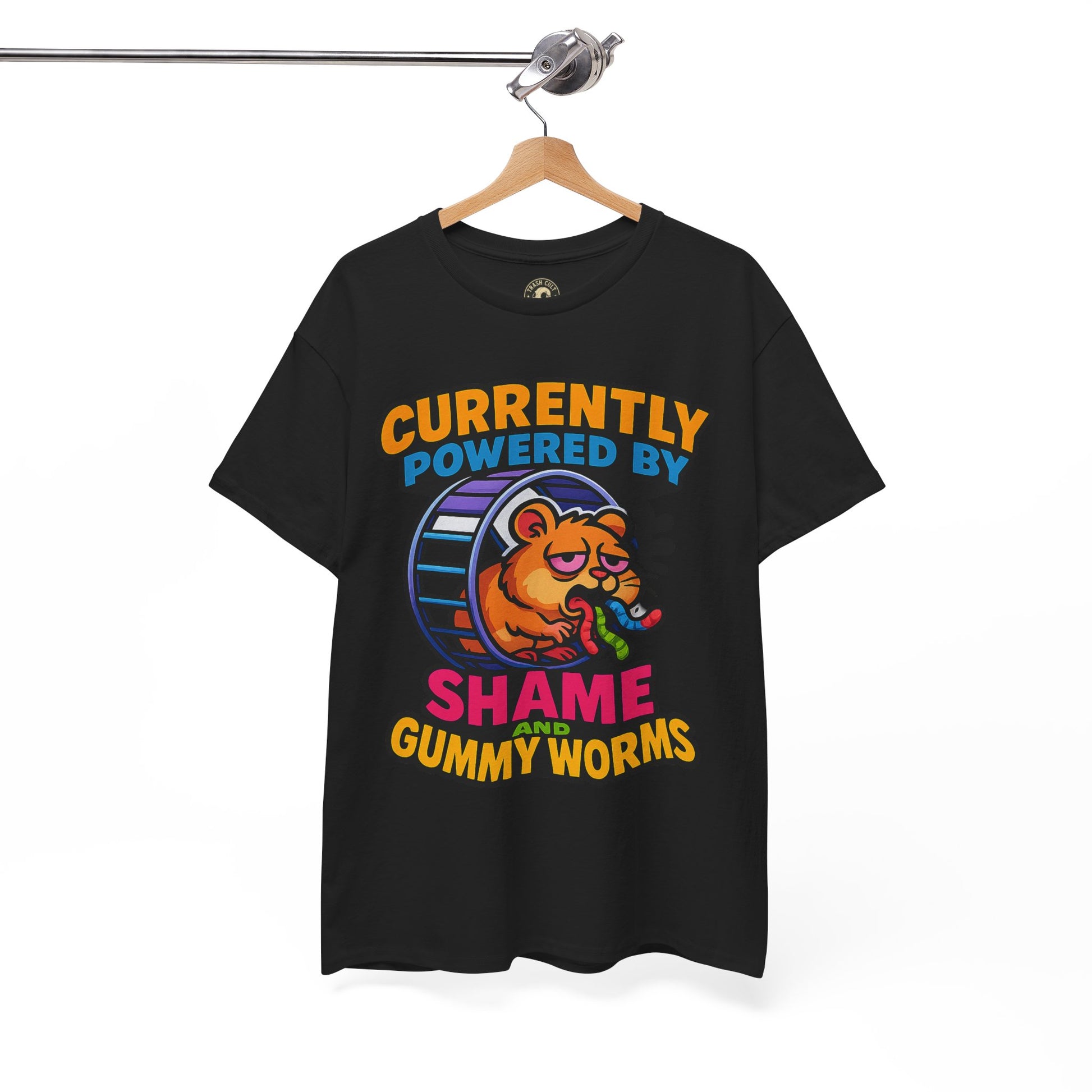 Gummy Worms Shame Tee – Funny Cotton T-Shirt, Powered by Shame & Snacks, Quirky Gift for Animal Lovers