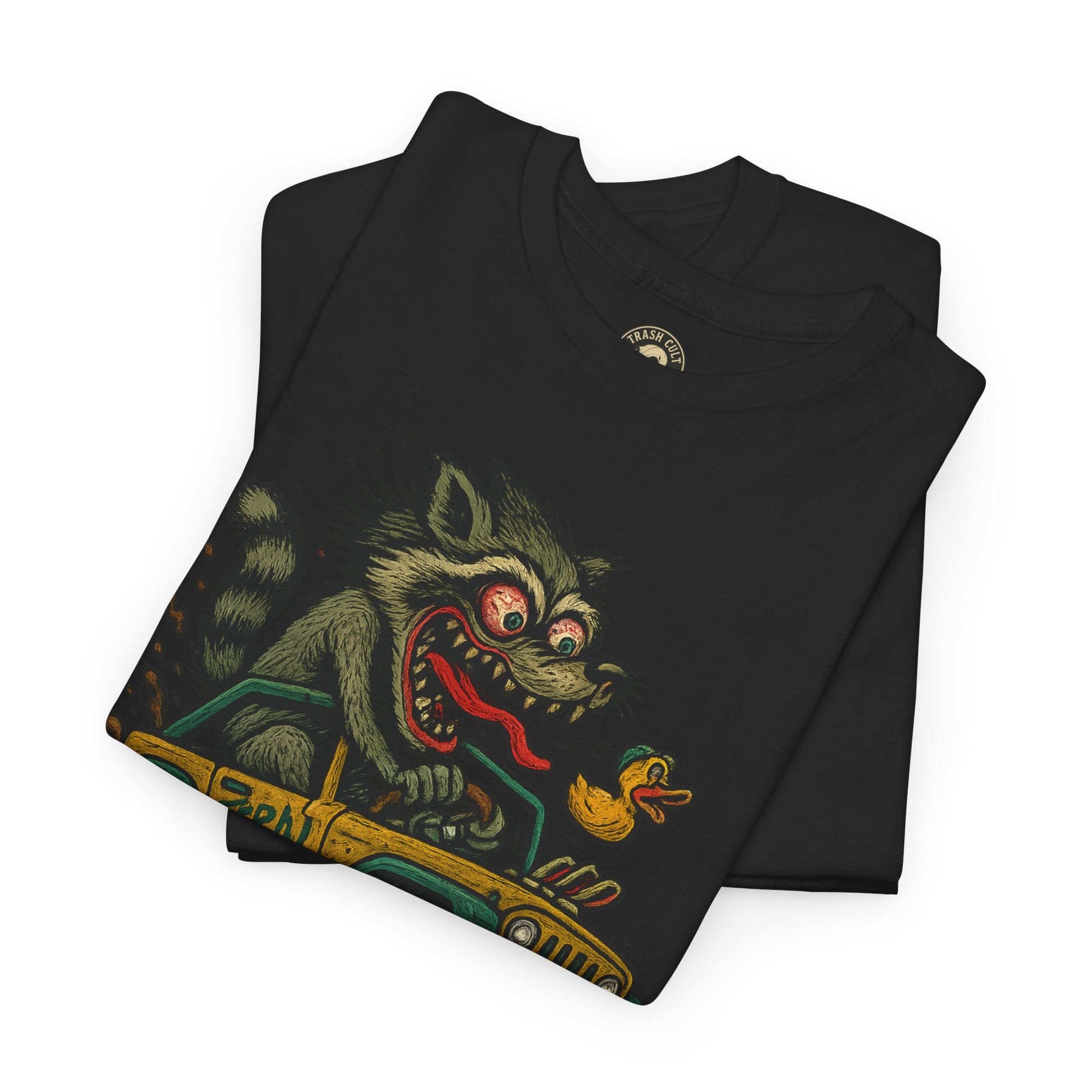 Feral Jeep Raccoon Shirt – Ed Roth Style Off-Road Chaos | Trash Cult Supply Co | Gildan 5000 Tee