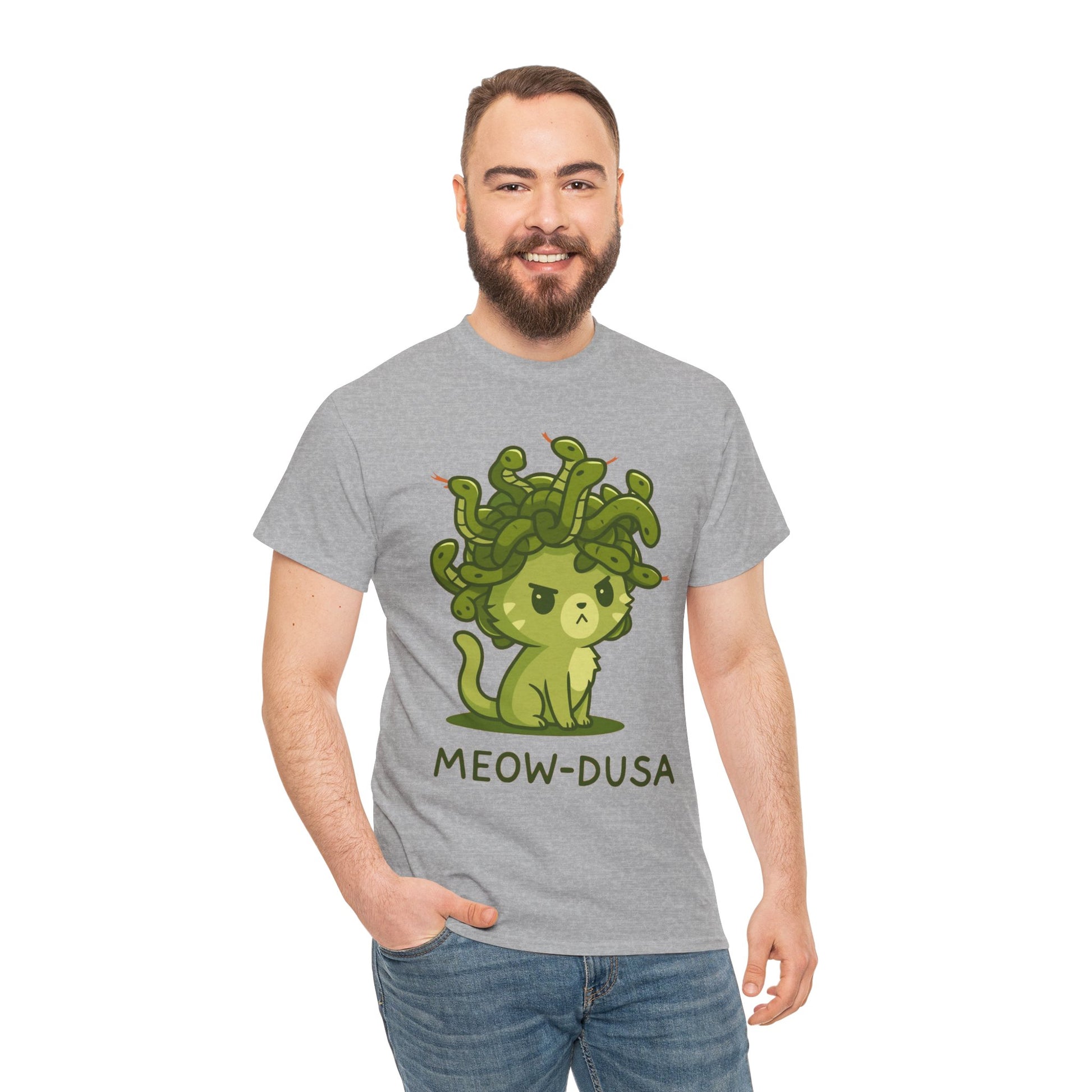 Meow-dusa Funny Cat Medusa T-Shirt – Gildan 5000 Heavy Cotton Tee