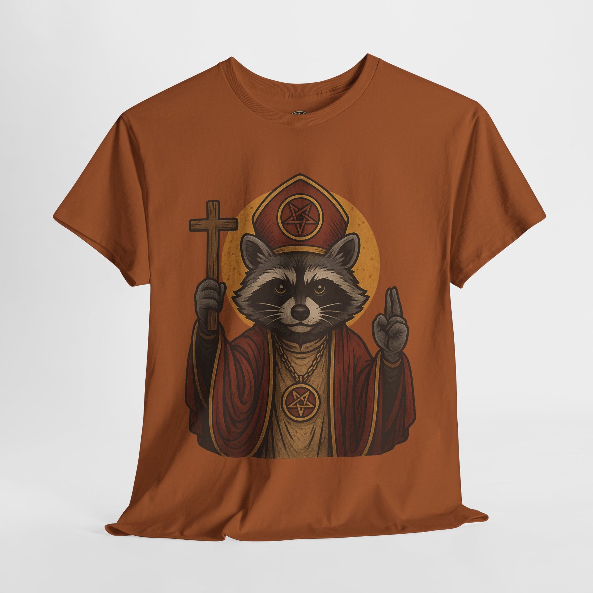 Holy Raccoon Pope Shirt – Funny Cult Priest Graphic Tee – Gildan 5000 Unisex
