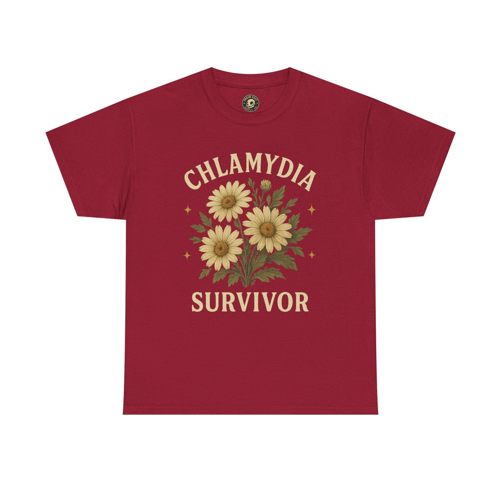 Chlamydia Survivor Vintage Floral Tee – Funny Bold Statement Shirt – Gildan 5000 Unisex Heavy Cotton