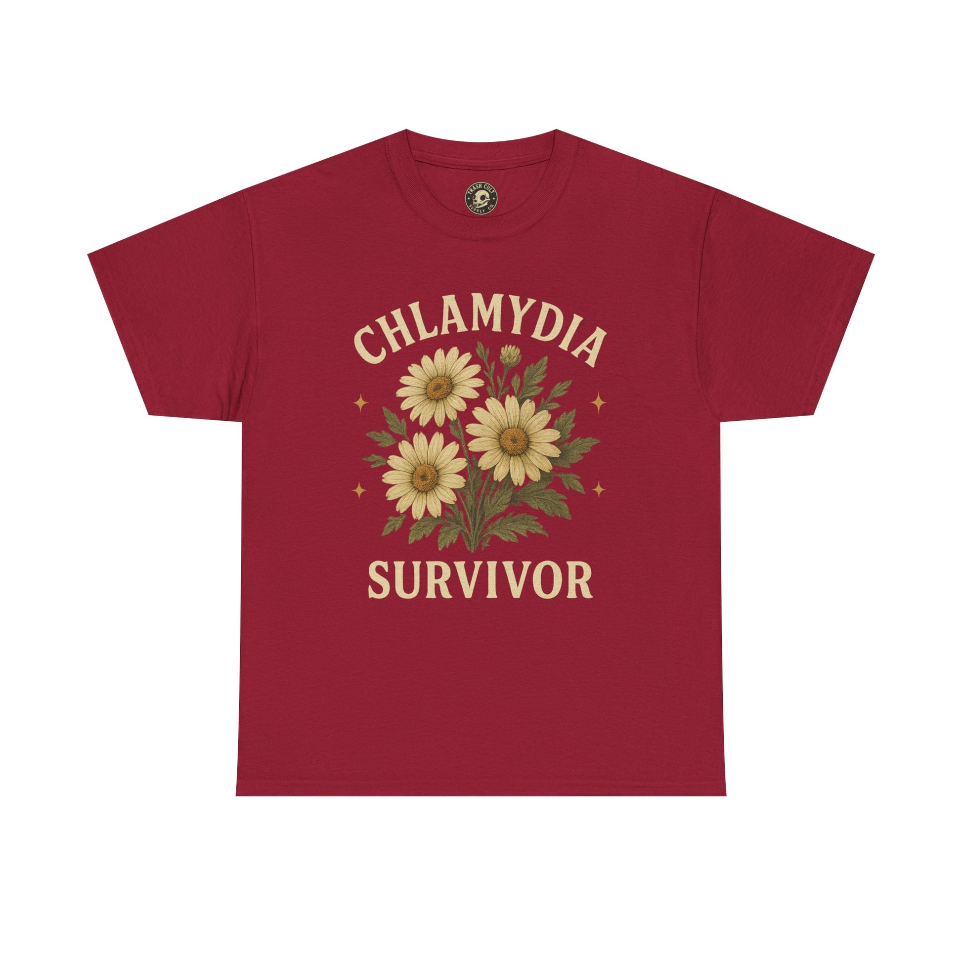 Chlamydia Survivor Vintage Floral Tee – Funny Bold Statement Shirt – Gildan 5000 Unisex Heavy Cotton