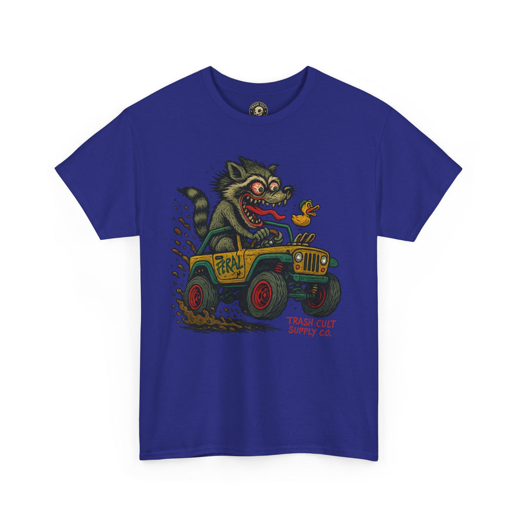 Feral Jeep Raccoon Shirt – Ed Roth Style Off-Road Chaos | Trash Cult Supply Co | Gildan 5000 Tee