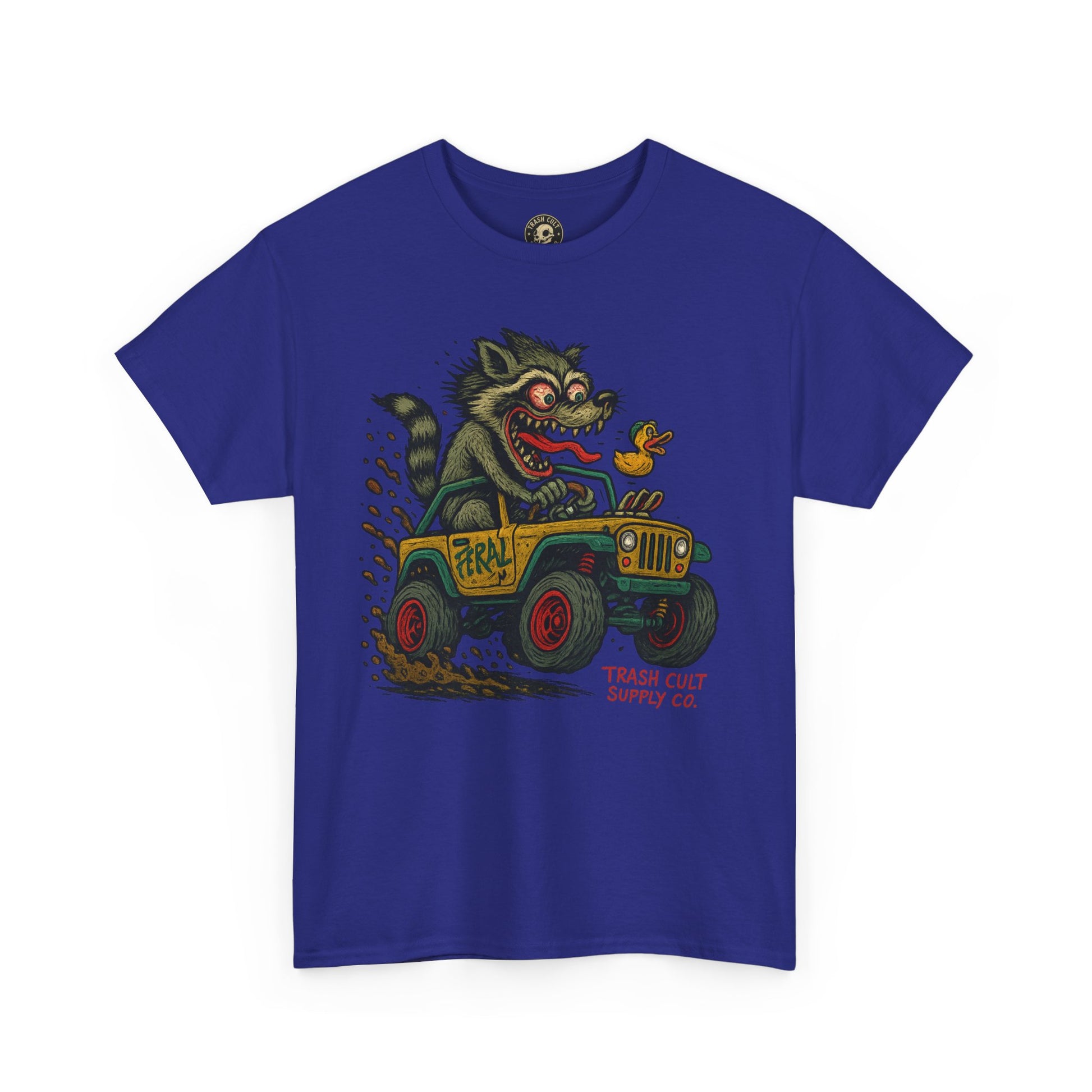 Feral Jeep Raccoon Shirt – Ed Roth Style Off-Road Chaos | Trash Cult Supply Co | Gildan 5000 Tee