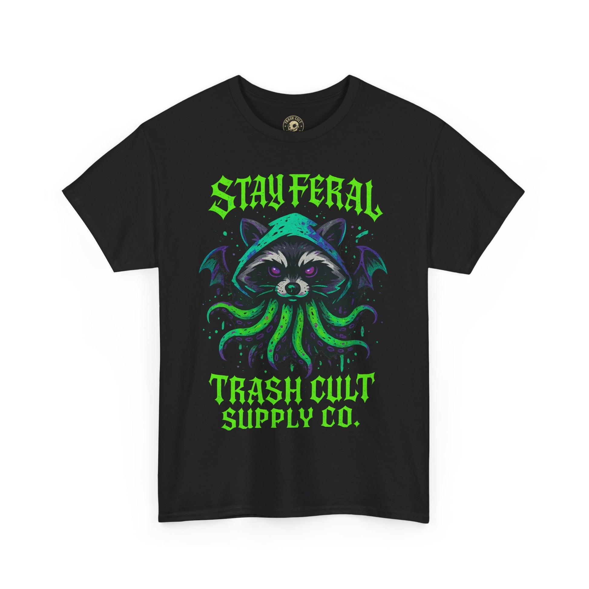 Graffiti Cthulhu Raccoon Shirt – Stay Feral Neon Streetwear by Trash Cult Supply Co
