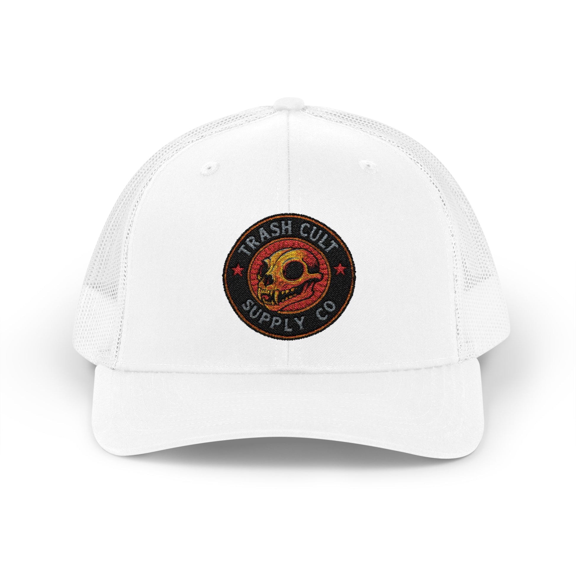 White cap with a logo on a white background