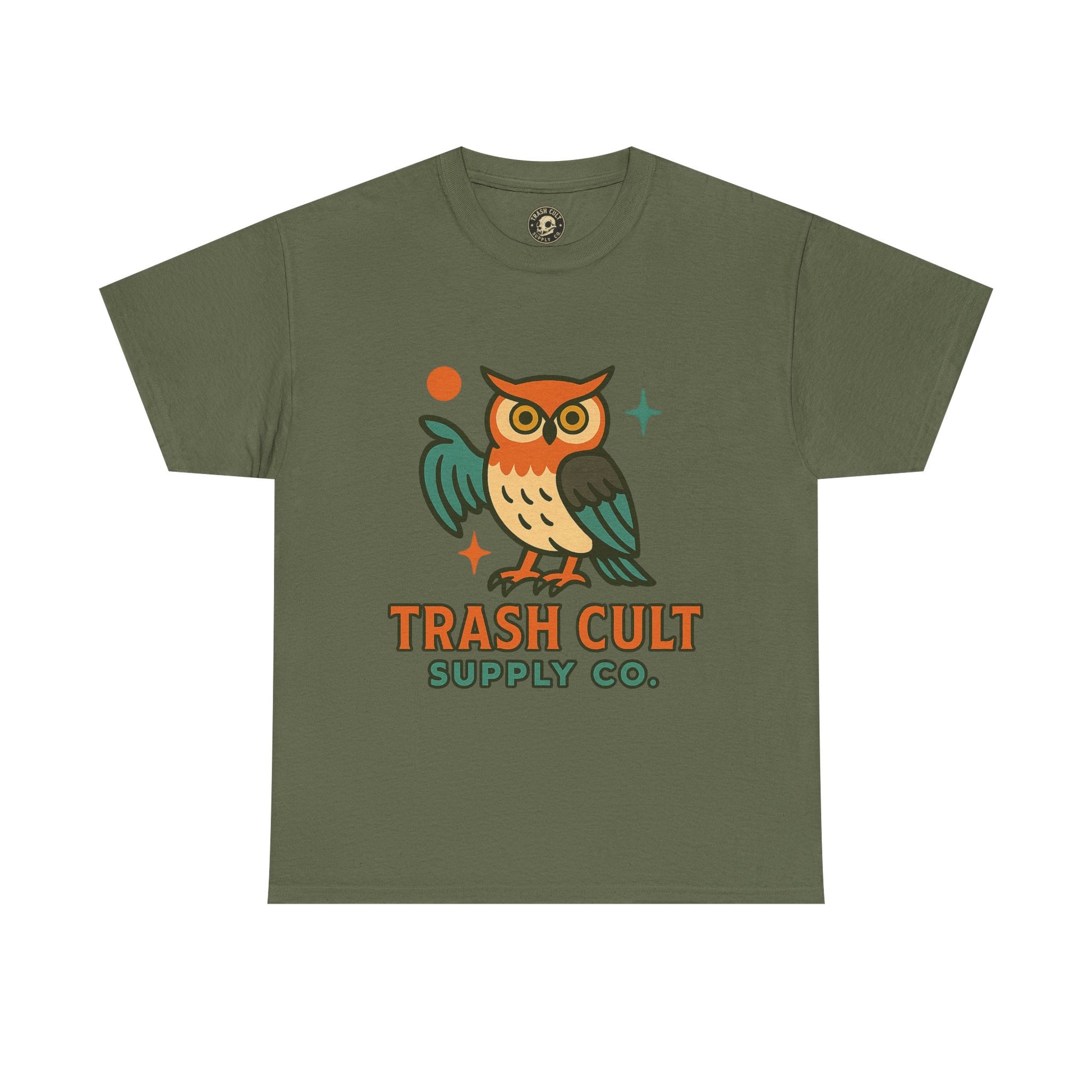 Vintage Owl Graphic Tee, Unisex Heavy Cotton Tee, Trash Cult Shirt, Nature Lover Gift, Eco-Friendly Apparel