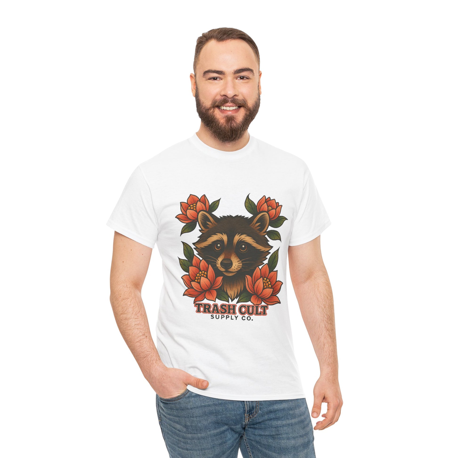 Neo-Traditional Raccoon & Lotus Tattoo Shirt – Trash Cult Supply Co. – Gildan 5000