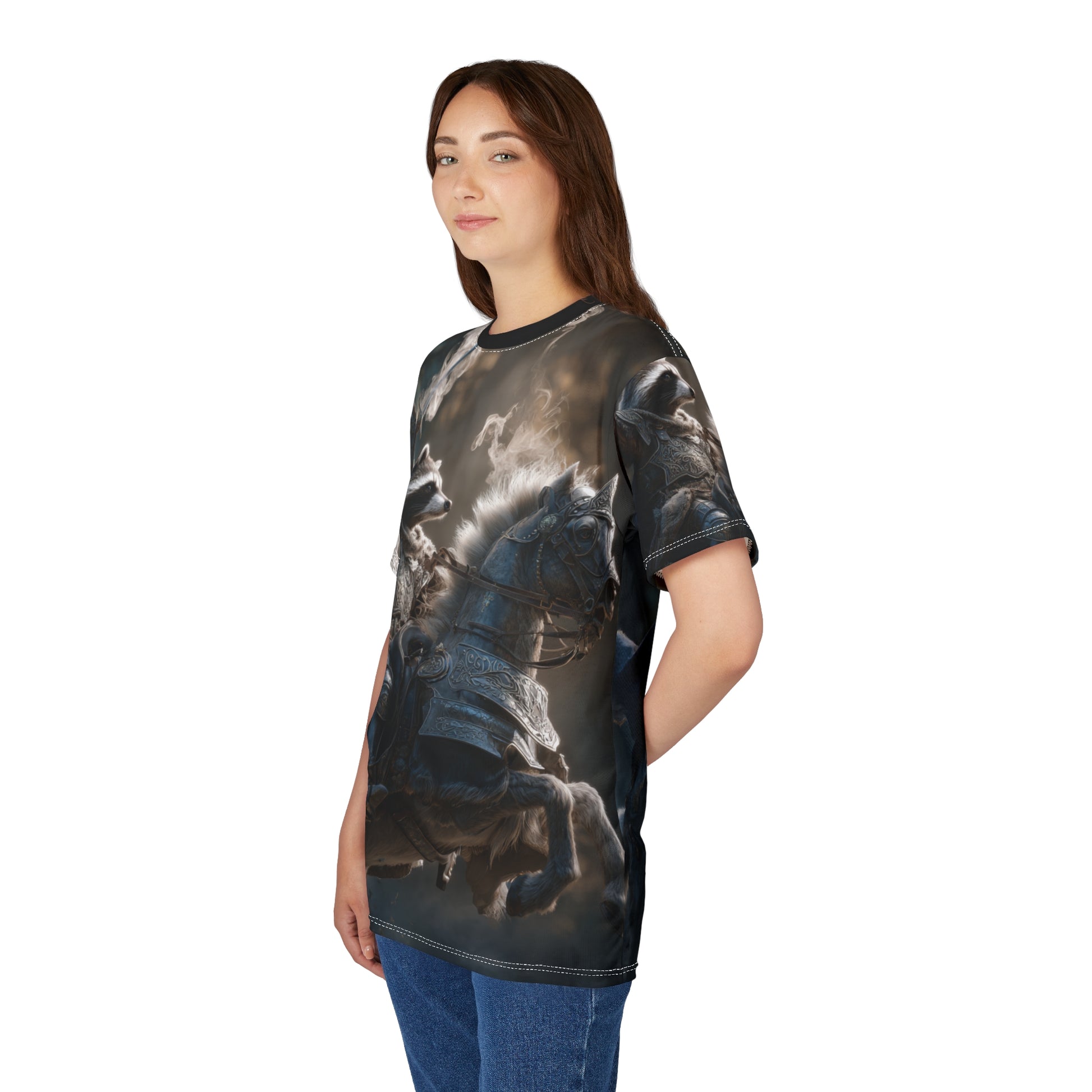 Fantasy Warrior Tee, Unisex Graphic T-Shirt, Animal Knight Apparel, Unique Costume Shirt, Gift for Gamers, Medieval Style Top