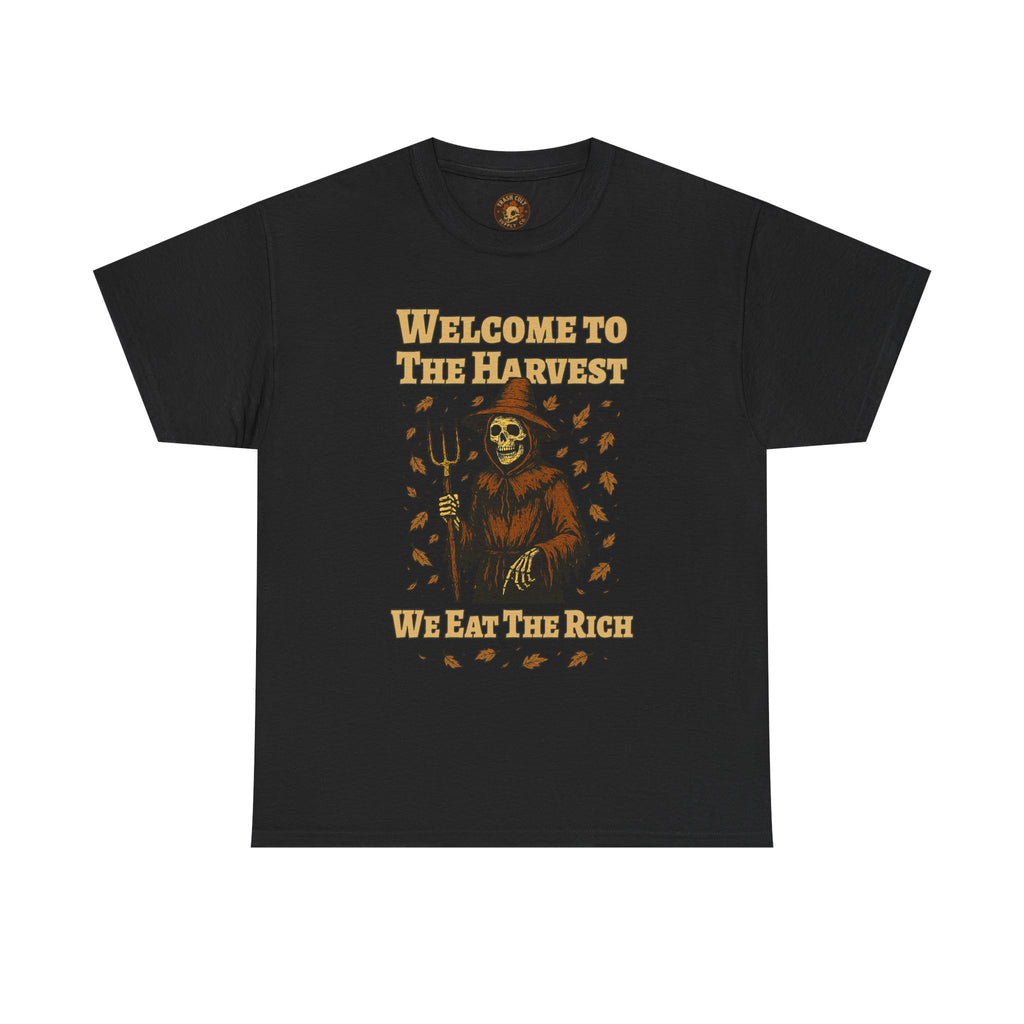 Eat the Rich Shirt – Welcome to the Harvest Skeleton Scarecrow Tee – Fall of Humanity Collection – Trash Cult Supply Co.