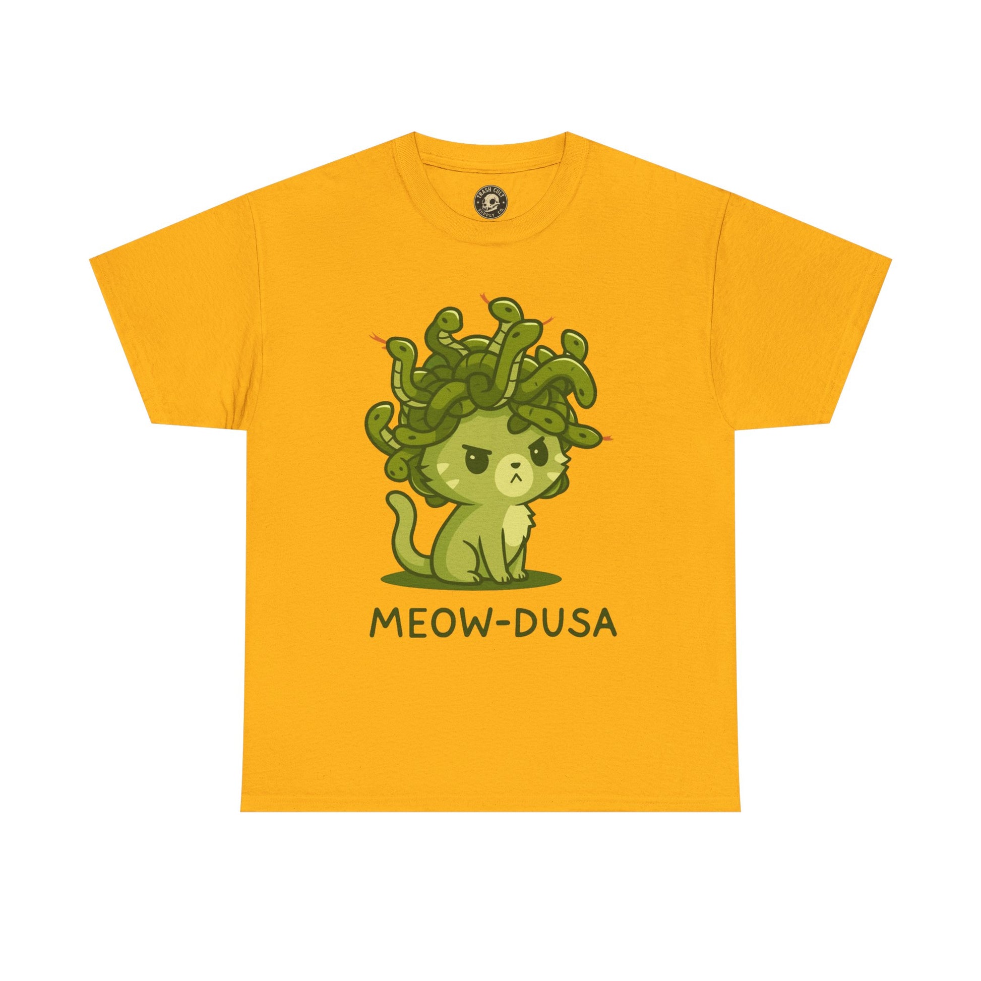 Meow-dusa Funny Cat Medusa T-Shirt – Gildan 5000 Heavy Cotton Tee