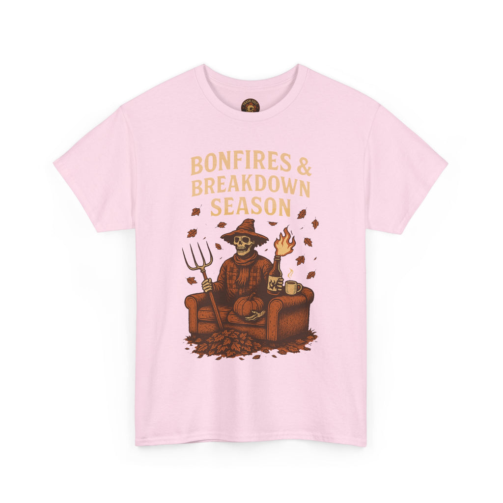Bonfires & Breakdown Season Shirt – Skeleton Couch Chaos Tee – Fall of Humanity Collection – Trash Cult Supply Co.