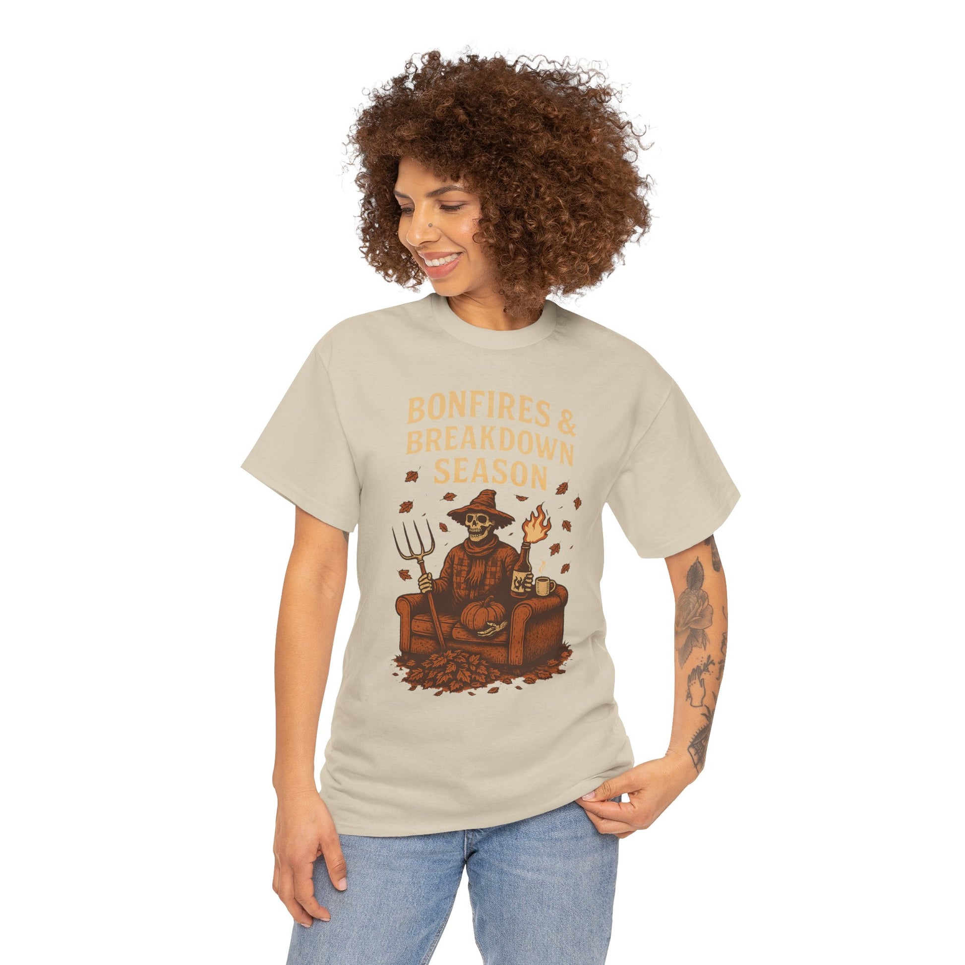 Bonfires & Breakdown Season Shirt – Skeleton Couch Chaos Tee – Fall of Humanity Collection – Trash Cult Supply Co.