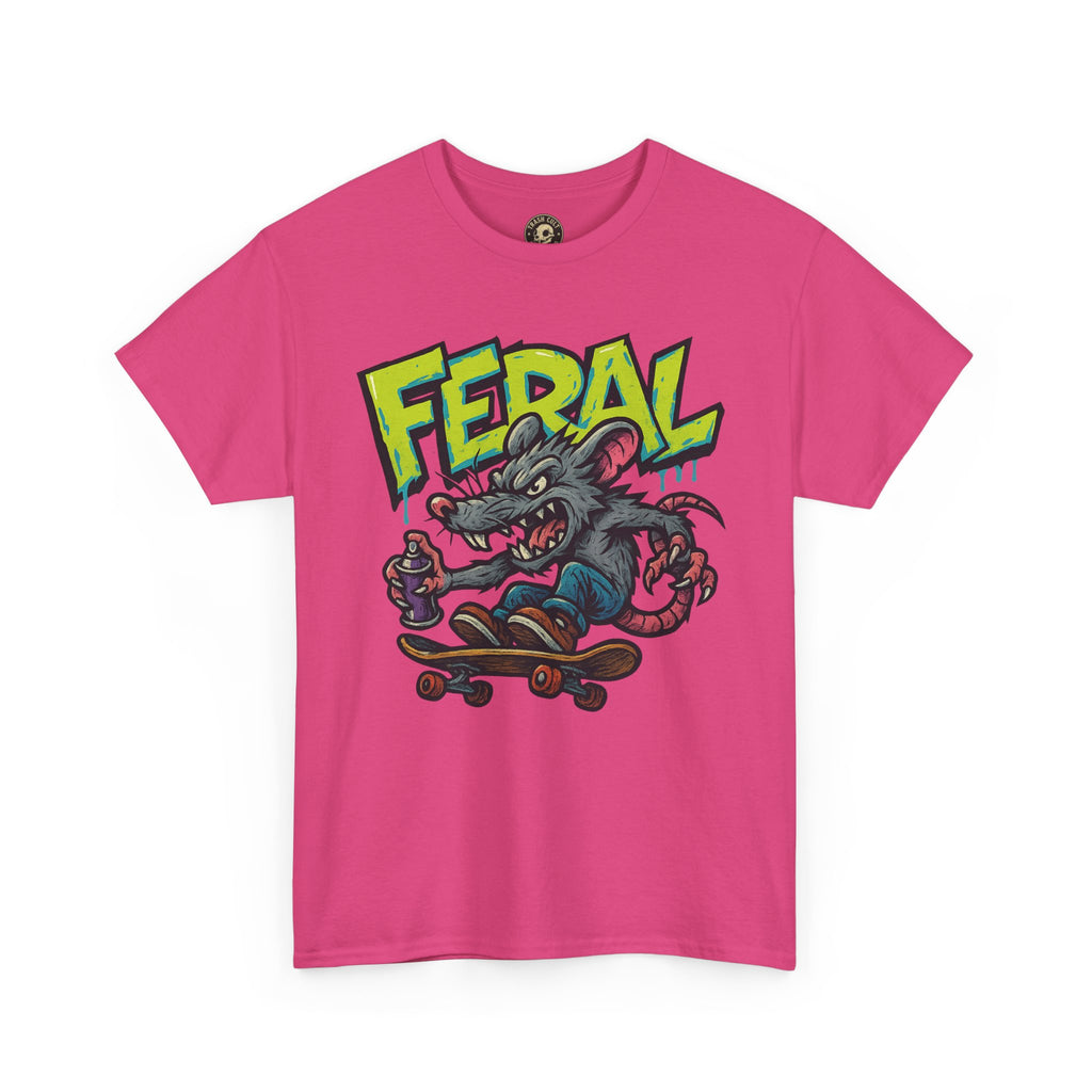 FERAL Graffiti Rat Skate Tee – Street Art Spray Can Mouse on Skateboard | Gildan 5000 Heavy Cotton Shirt