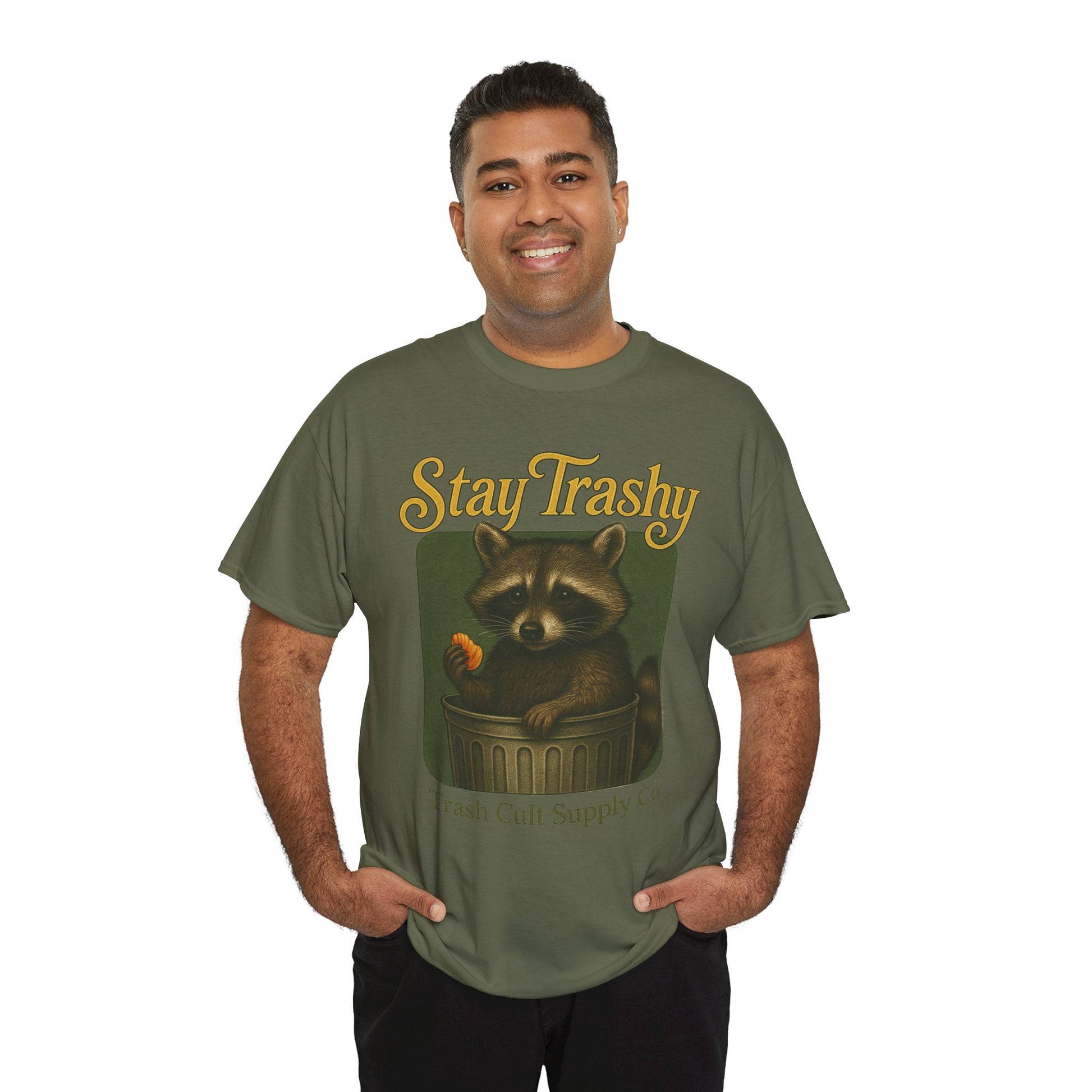 Stay Trashy Raccoon T-Shirt – Vintage-Style Cute Trash Panda | Trash Cult Supply Co | Gildan 5000