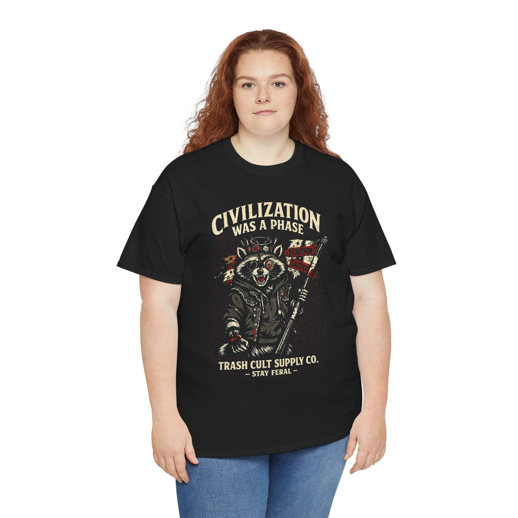 Civilization Was a Phase Raccoon Graphic Tee — Vintage Patriotic Trash Cult Design
